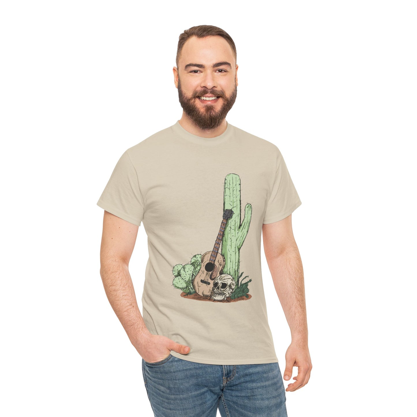 Desert Vibe Graphic Tee - Unisex Heavy Cotton Shirt, Boho Cactus Shirt, Guitar Lover's Gift, Summer Top, Music T-Shirt