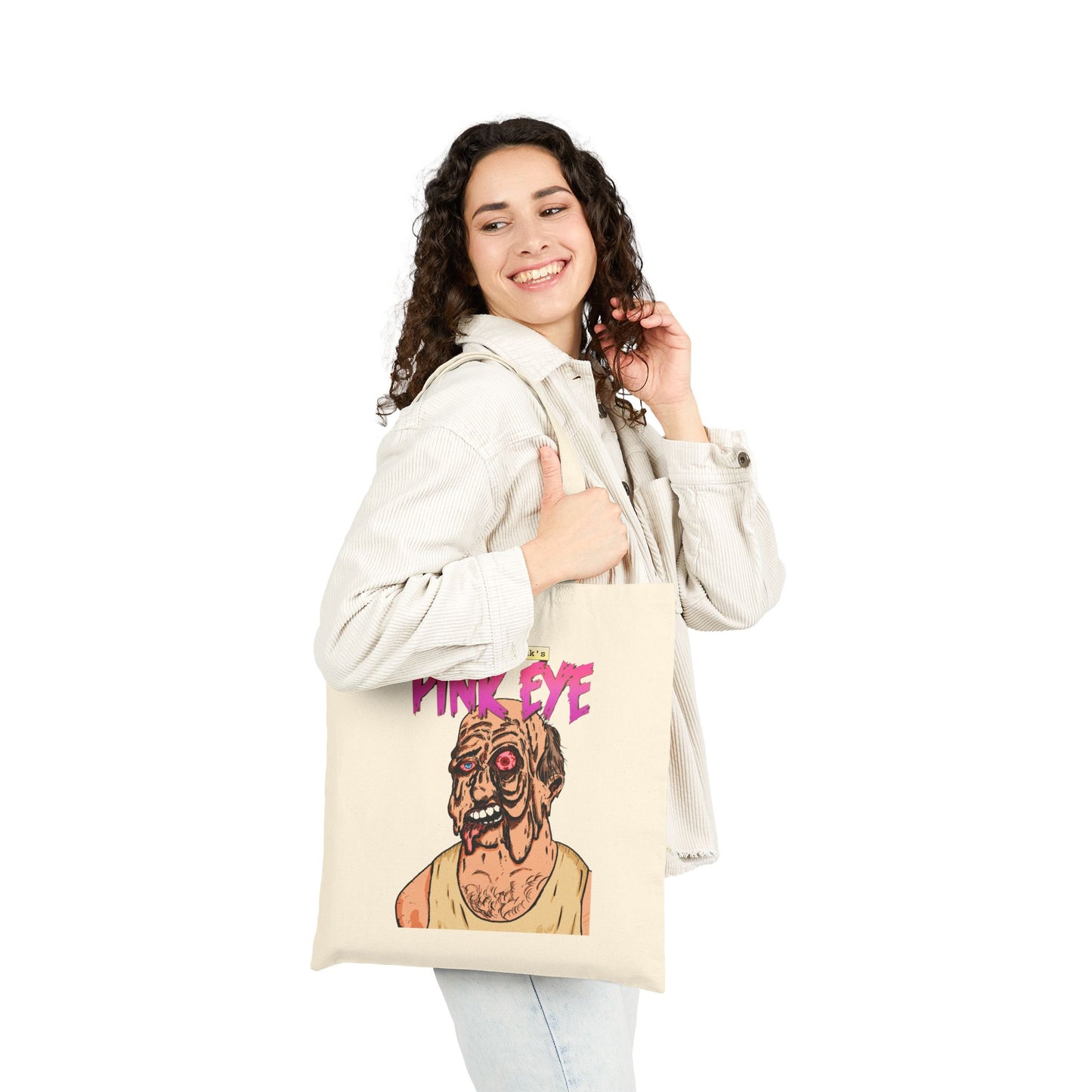Tote Bag — Retro Horror 'Pink Eye' Illustration Cotton Canvas Tote