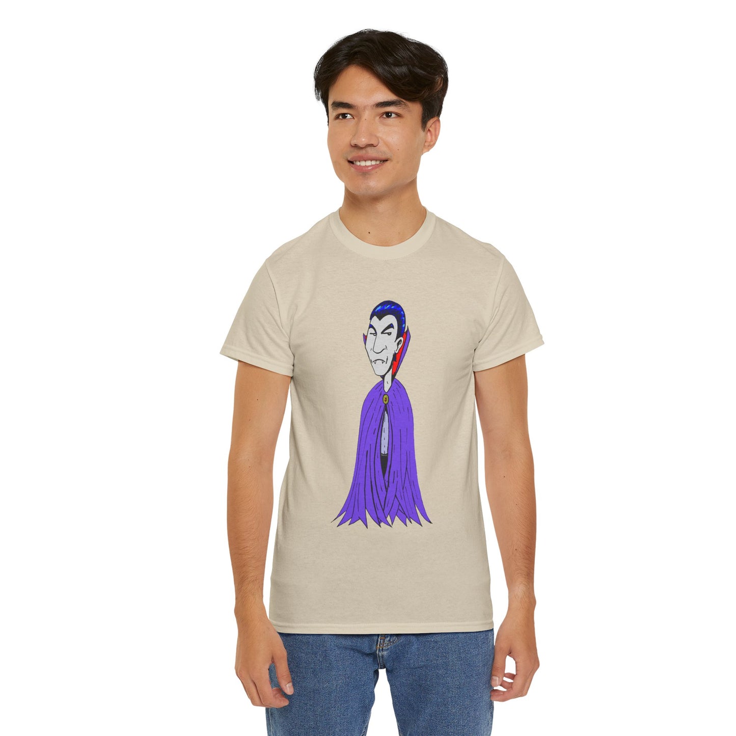 Vampire Cartoon Tee - Cute Purple Cloak Dracula Graphic T-Shirt