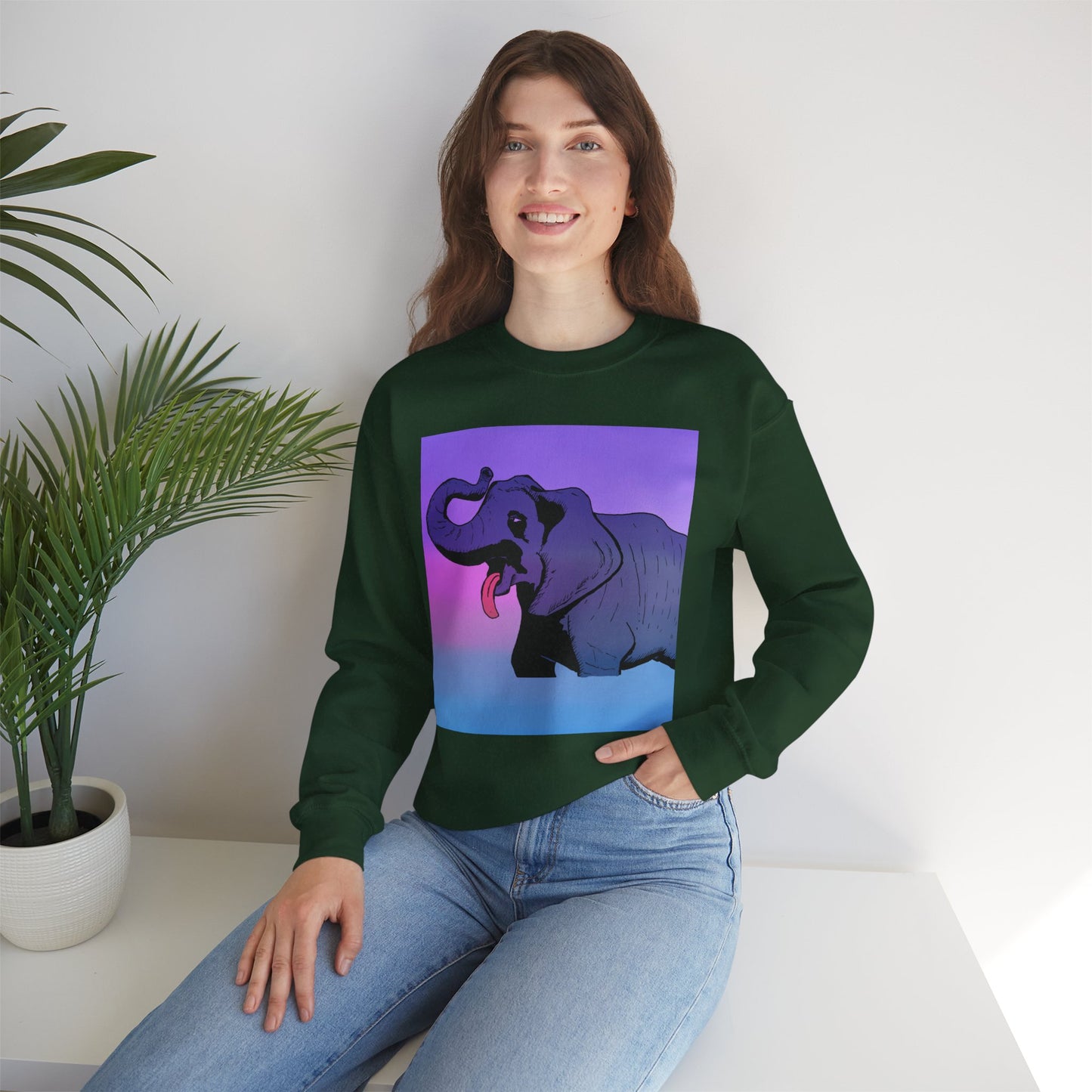 Elephant Art Unisex Crewneck Sweatshirt – Vibrant and Cozy Statement Piece