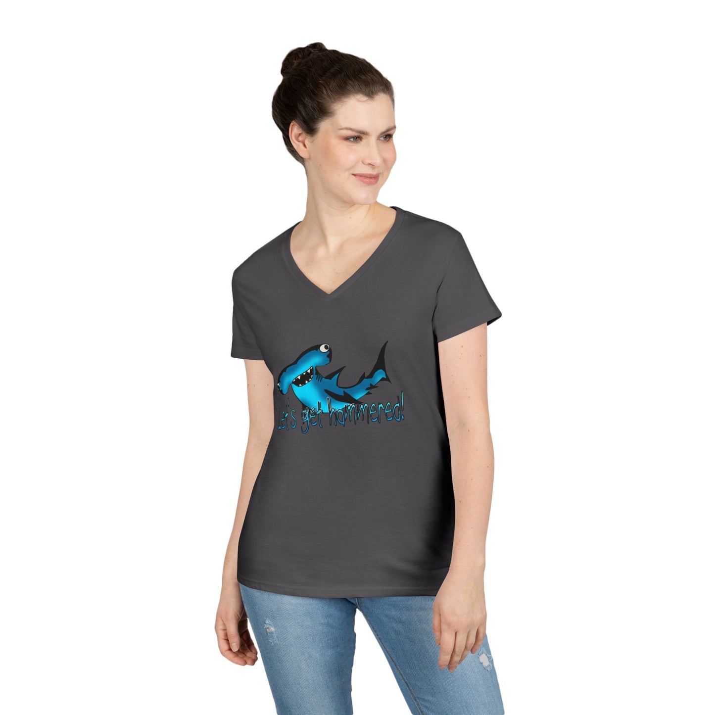 Funny Shark Ladies' V-Neck T-Shirt | Let's Get Hammered Design