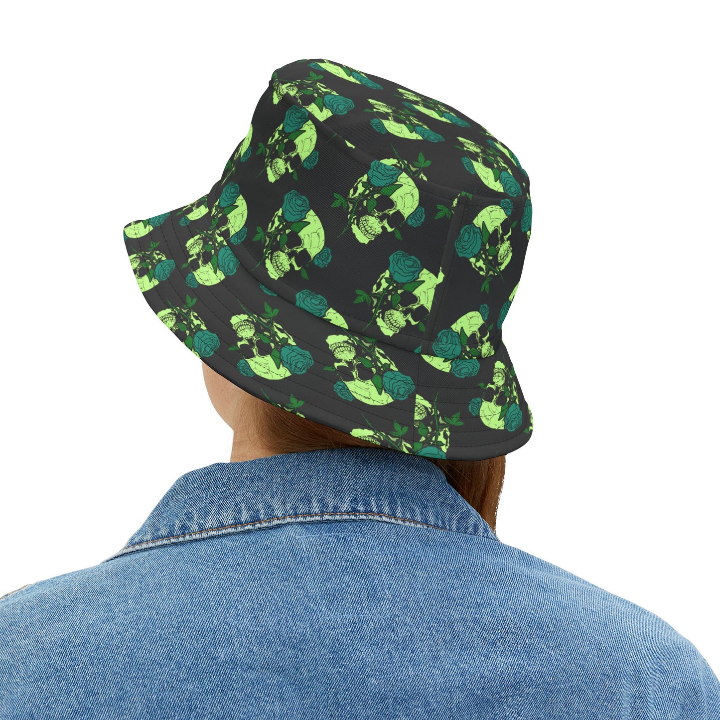 Gothic Rose Skull Bucket Hat, Trendy AOP Hat, Festival Headwear, Unisex Summer Accessory, Edgy Gift Idea, Streetwear Fashion