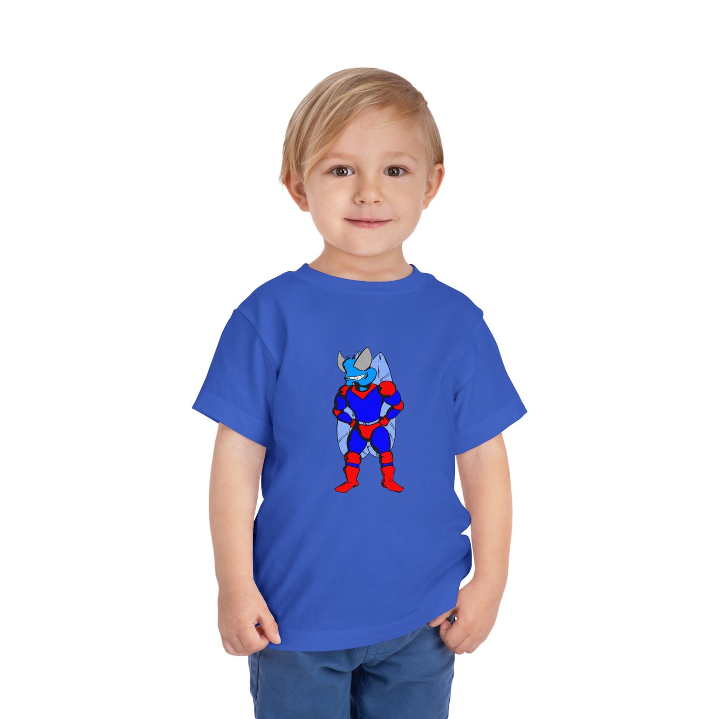 Astro-Fly Toddler Tee — Brave Blue Superhero Bug Graphic