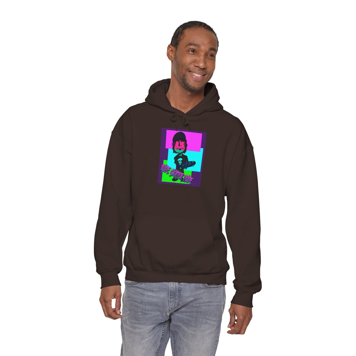 Retro Neon Rude Skater Dude Hoodie — Streetwear