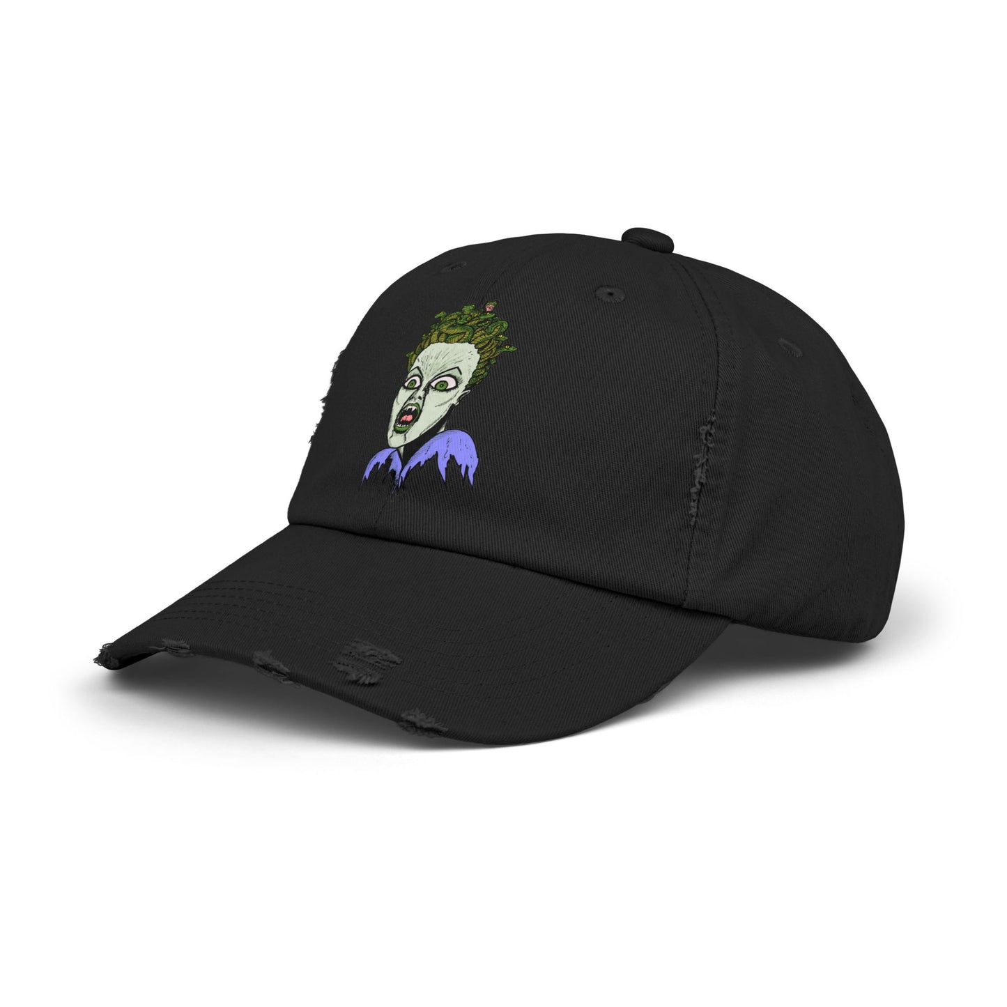 Medusa Unisex Distressed Cap with Eerie Design, Casual Hat, Halloween Accessory, Statement Cap, Gift for Horror Fans, Trendy Distressed Hat