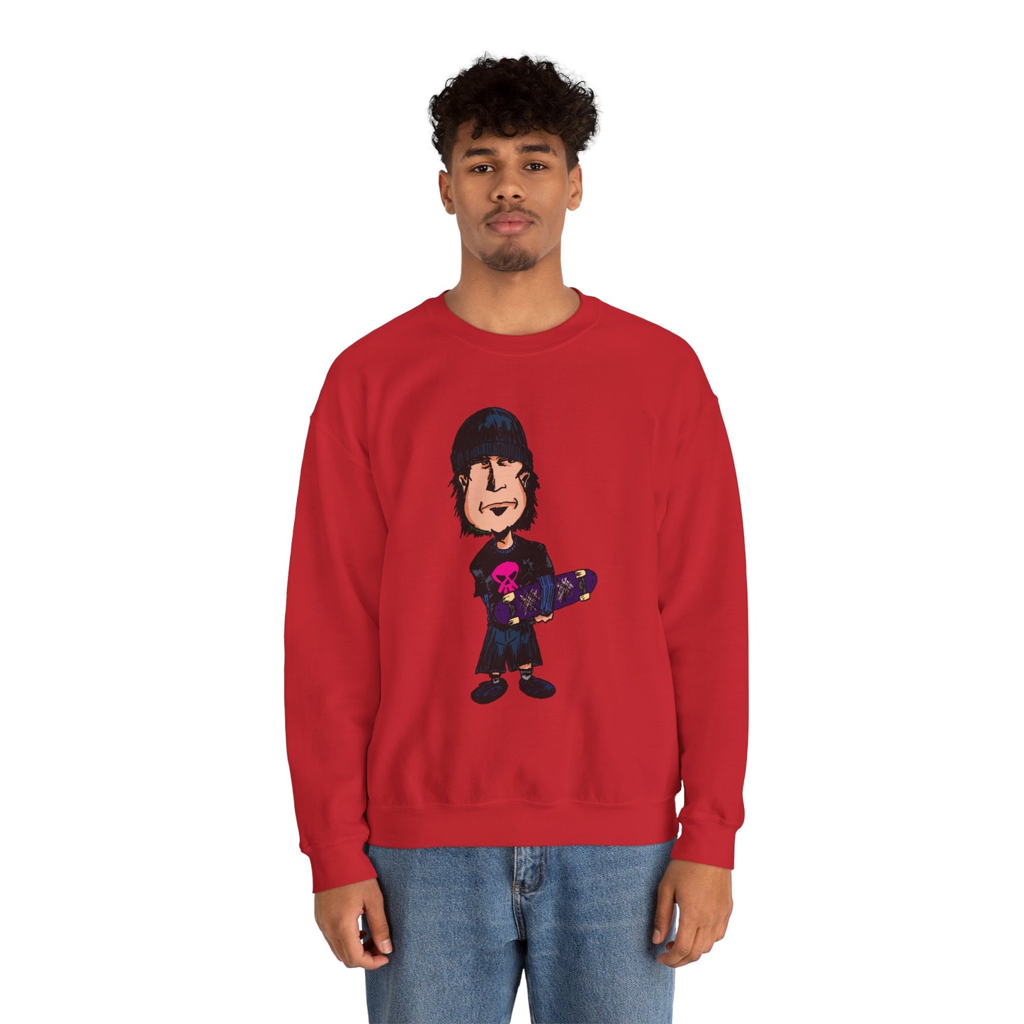 Rude Skater Dude - Skate Punk - Cartoon Skater Crewneck Sweatshirt – Cute Skateboarder Graphic Pullover