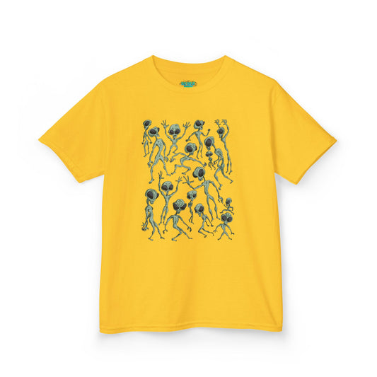 Alien Dance Party Kids Playful Graphic Tee, Kids T-Shirt, Fun Children’s Apparel, Unique Gift for Kids, Summer Wear, Kids Graphic Shirt