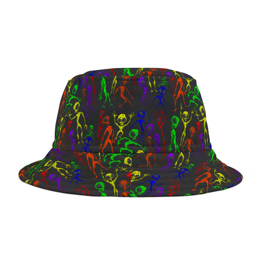 Vibrant Alien Dance Party Bucket Hat, Fun Festival Accessory, Colorful Summer Hat, Unisex Headwear, Outdoor Adventure Gear