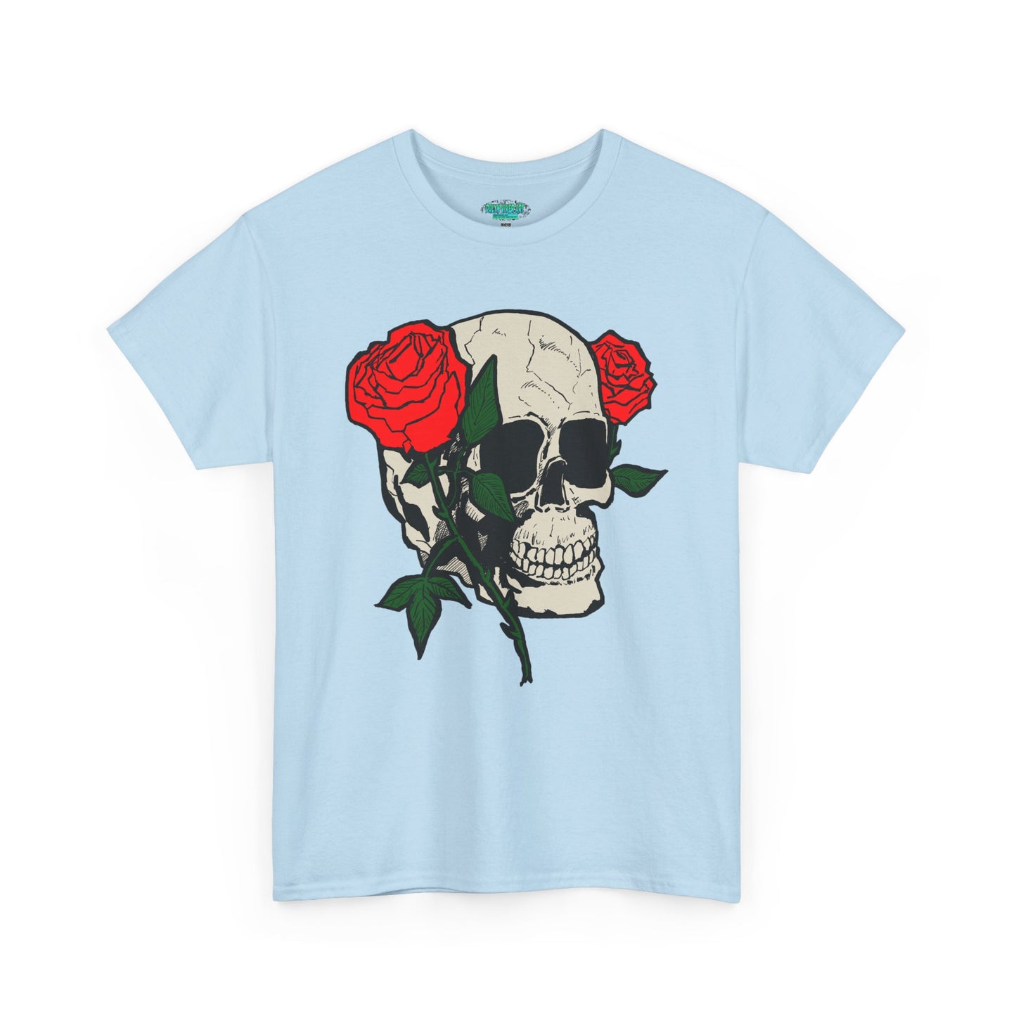 Skull & Roses Unisex Heavy Cotton Tee - Edgy Graphic T-Shirt for Casual Style