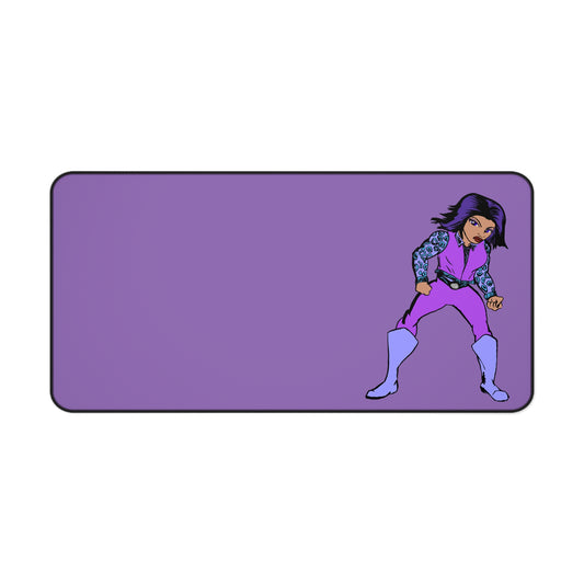 Retro Woman Hero Stylish Desk Mat - Vibrant Purple Design, Office Decor, Gaming Pad, Desk Accessory, Gift for Students, Home Office Essentials