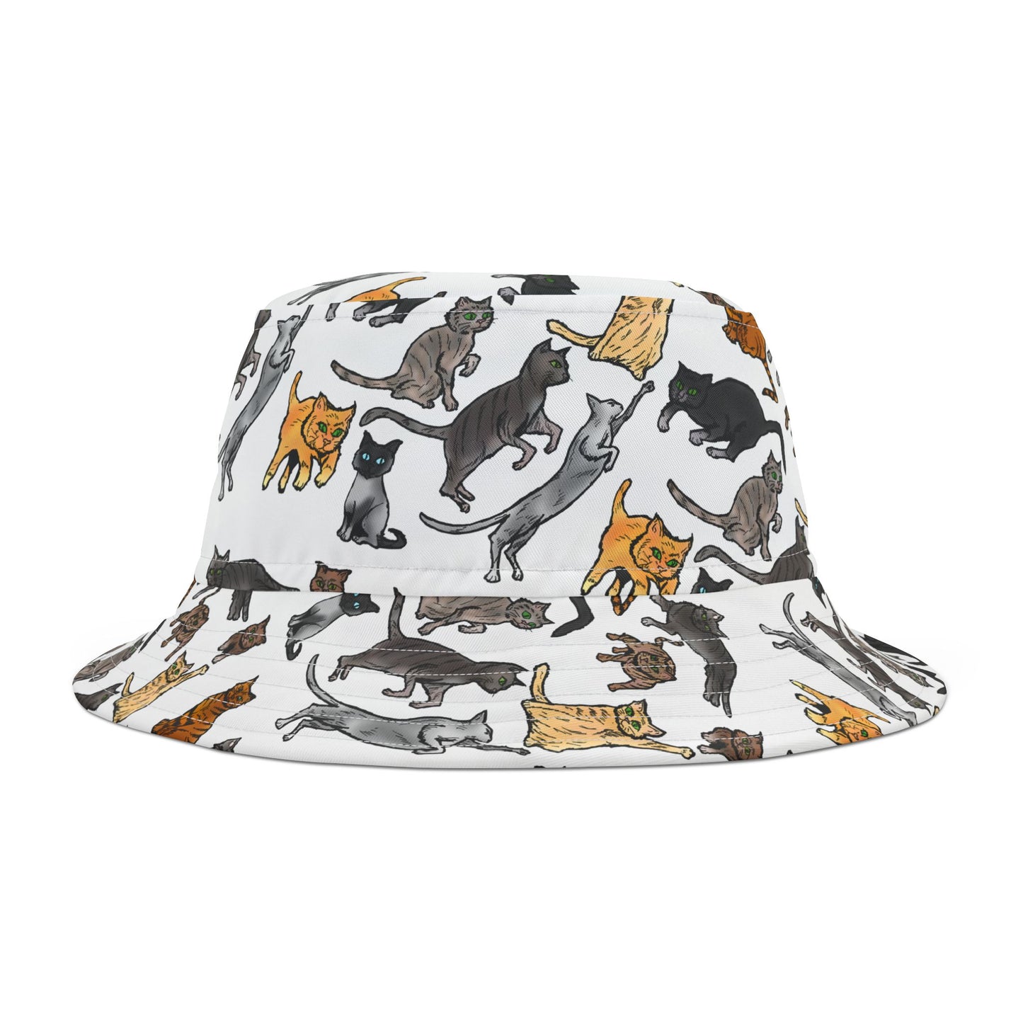 Cat Pattern Bucket Hat — All-Over Print Cute Cat Illustration Accessory