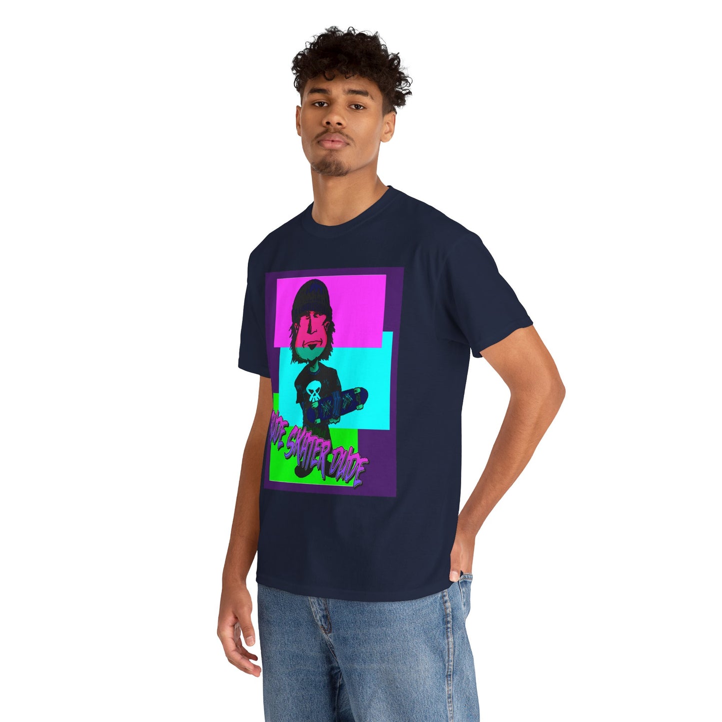 Retro Neon Skateboard Tee — "Rude Skater Dude" Graphic