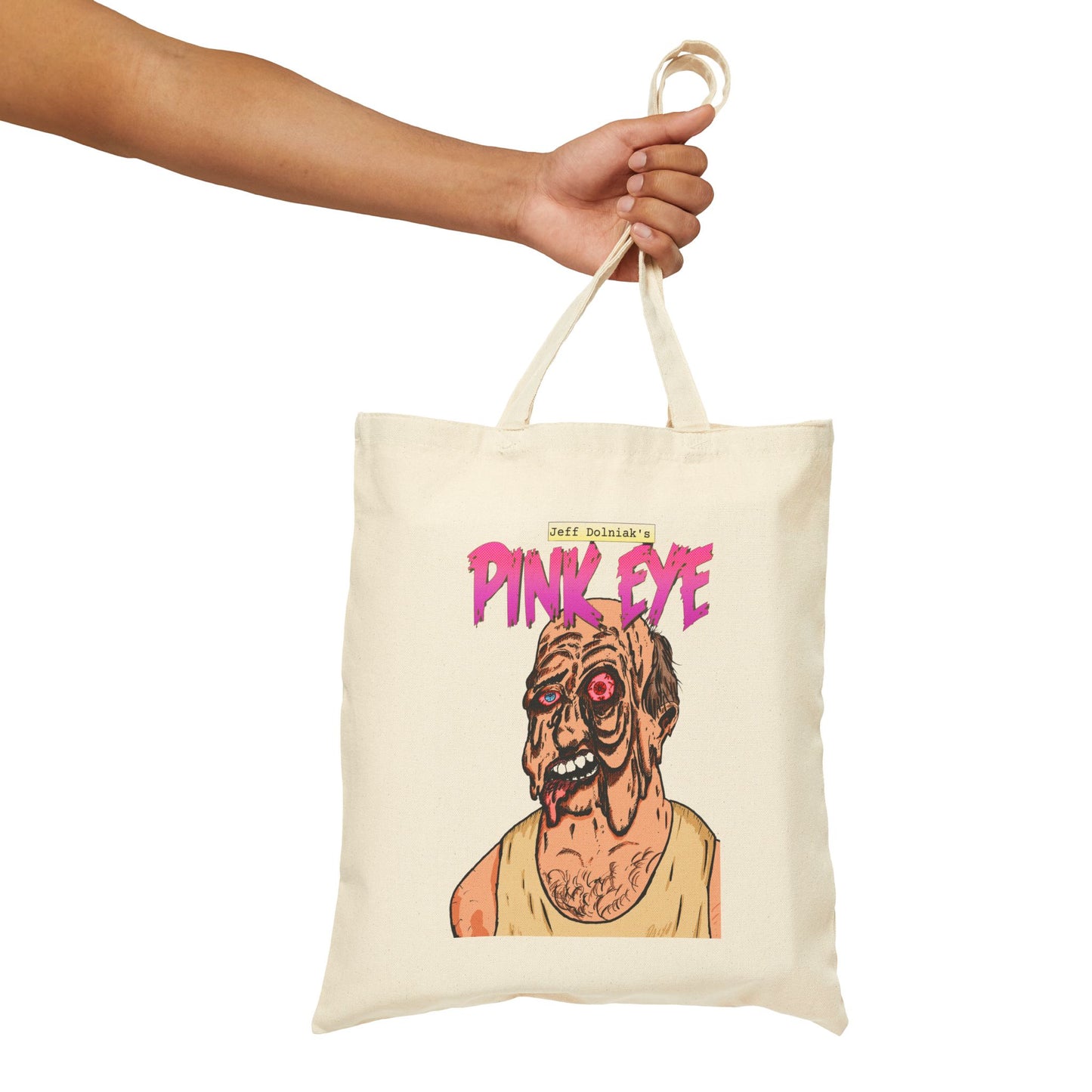 Tote Bag — Retro Horror 'Pink Eye' Illustration Cotton Canvas Tote