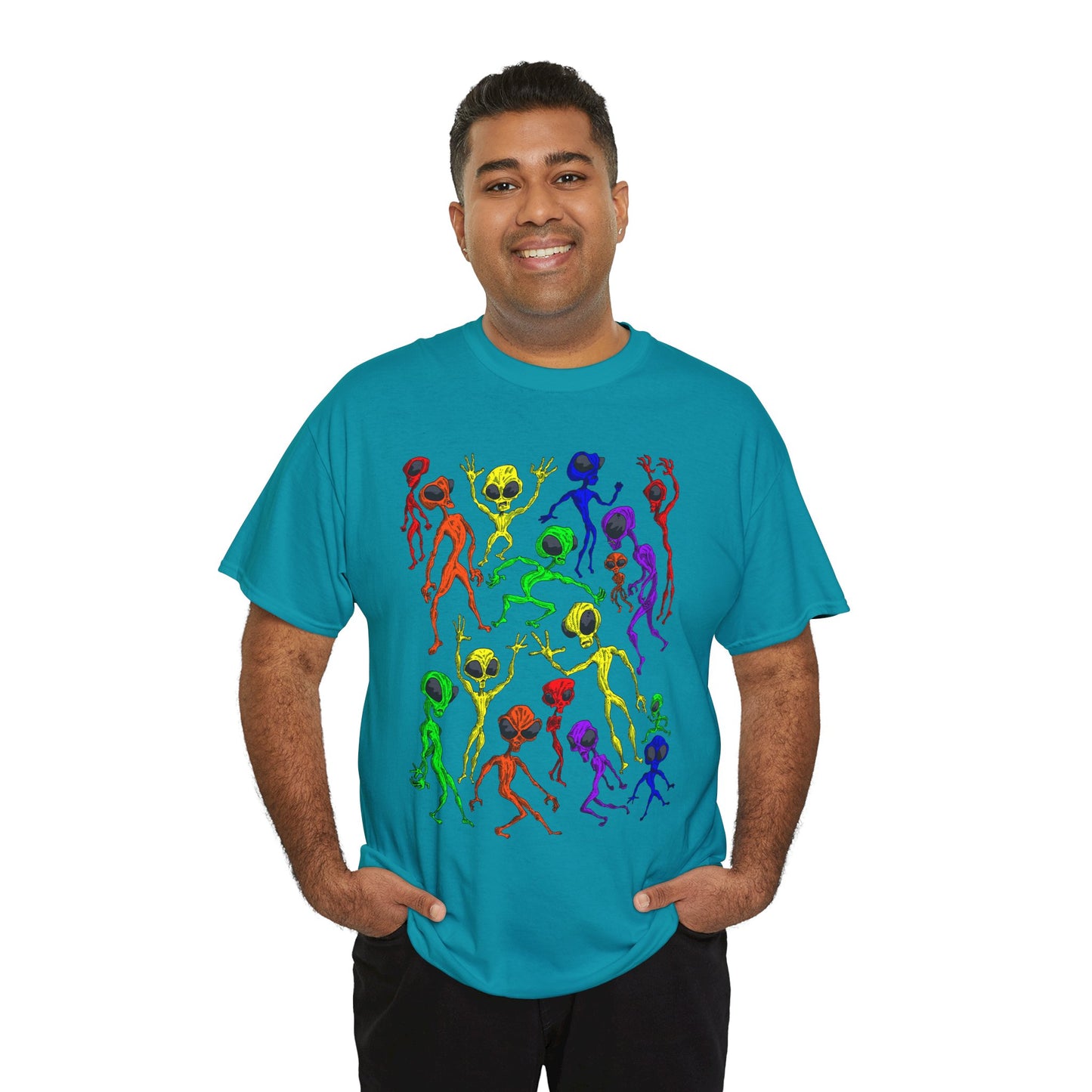 Rainbow Alien Dance Party Unisex Tee - Cosmic Sci-Fi Shirt