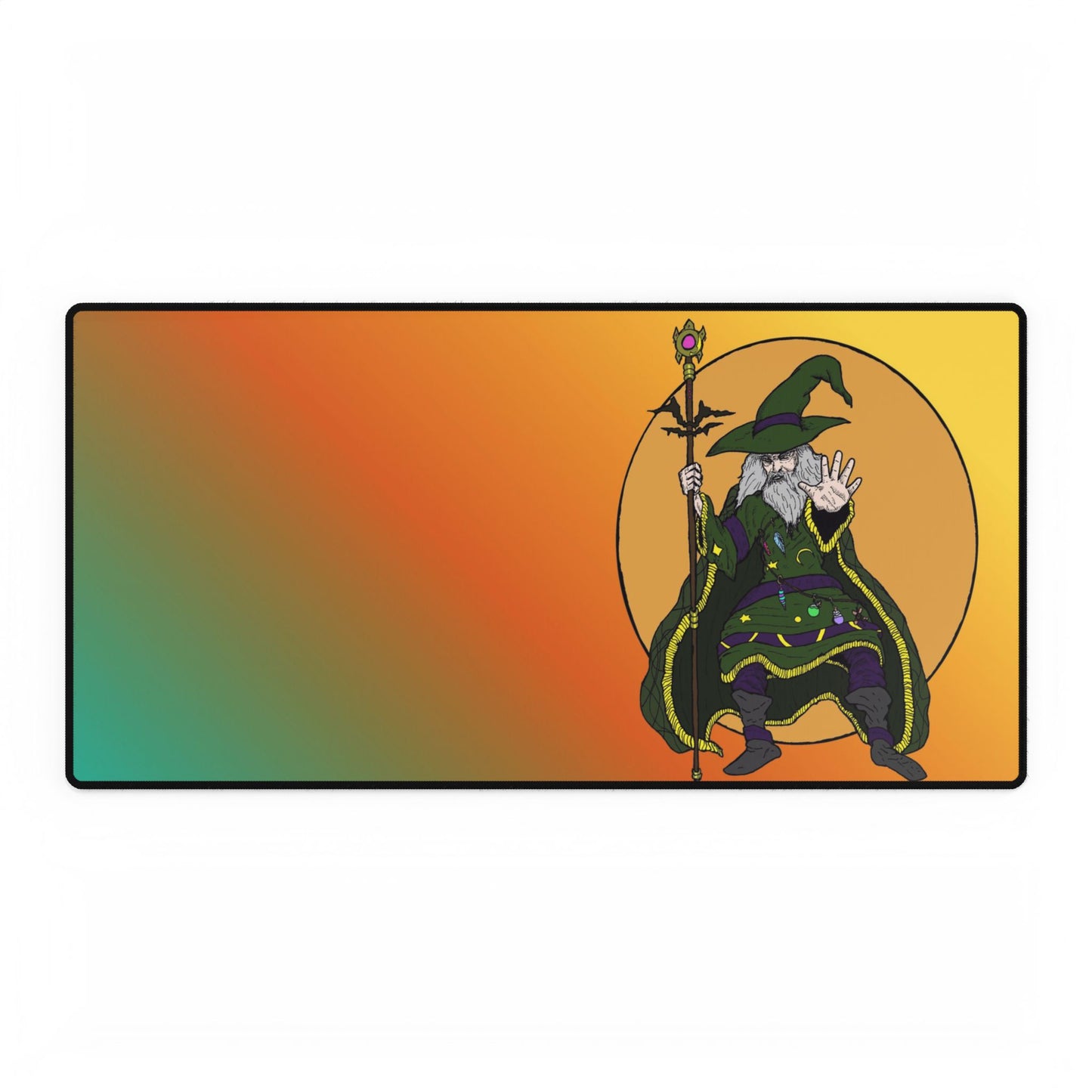 Wizard Illustration Desk Mat — Colorful Magic Mouse Pad for Gamers & Creatives