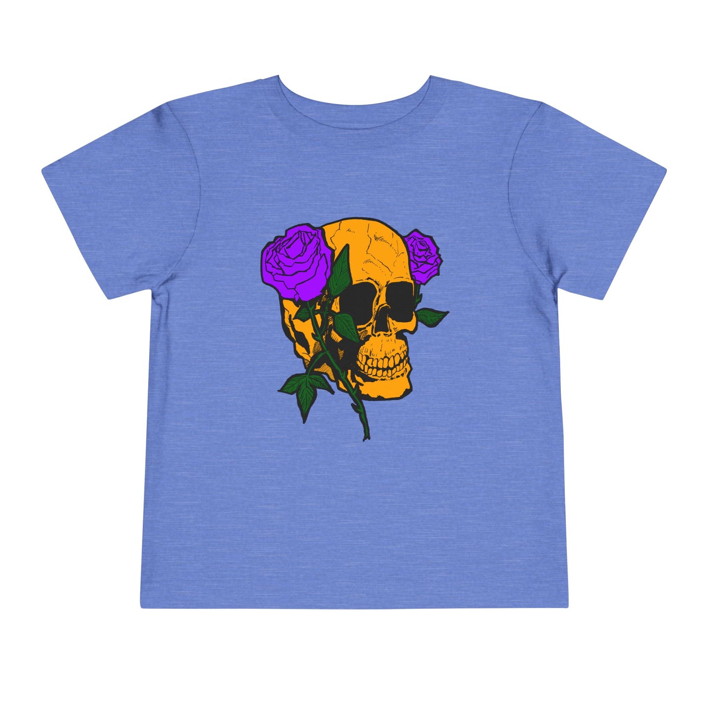 Toddler Tee — Orange Skull with Purple Roses Graphic