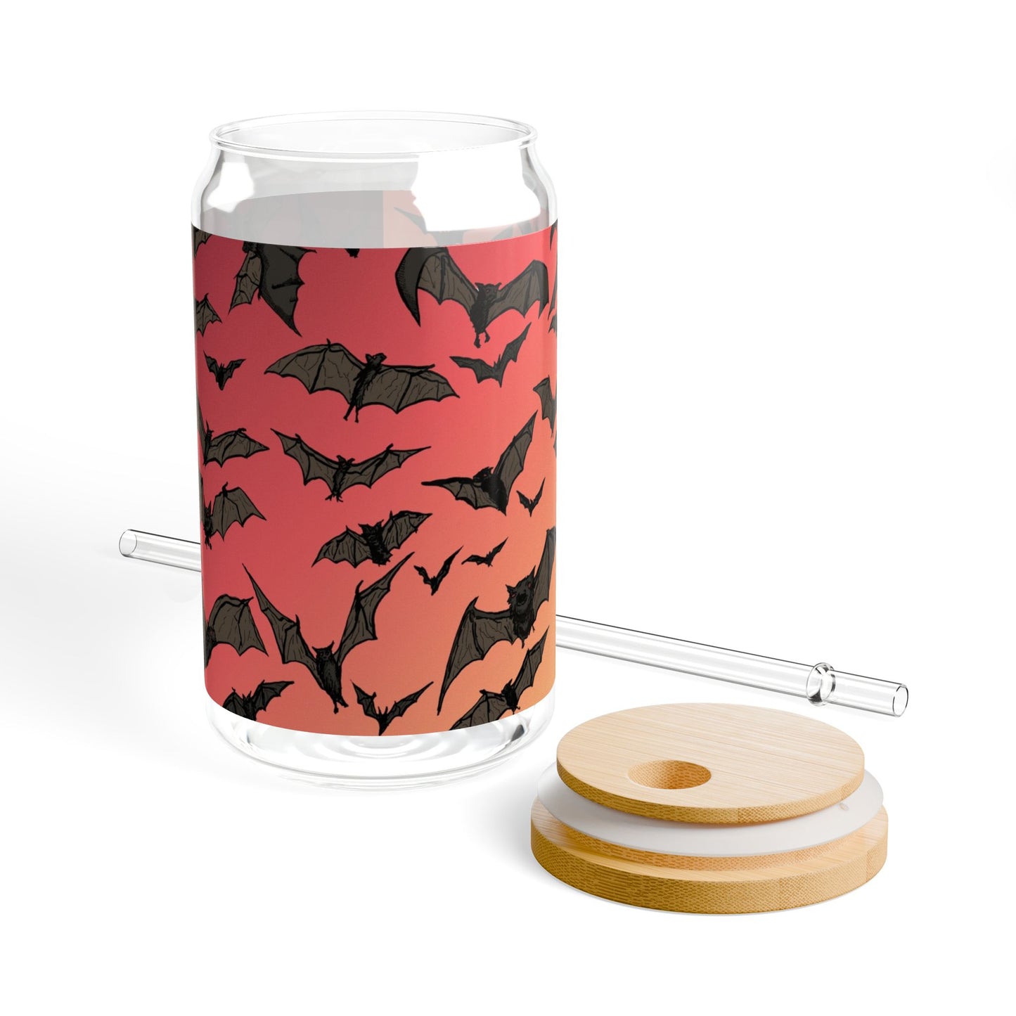 16oz Bat Pattern Sipper Glass - Halloween Bat Swarm Tumbler with Straw