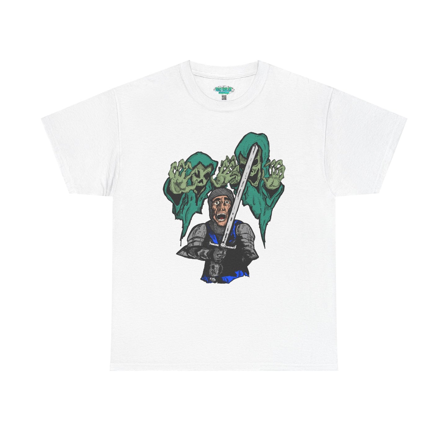 Unisex Heavy Cotton Tee - Knight with Sword Graphic - Casual Streetwear