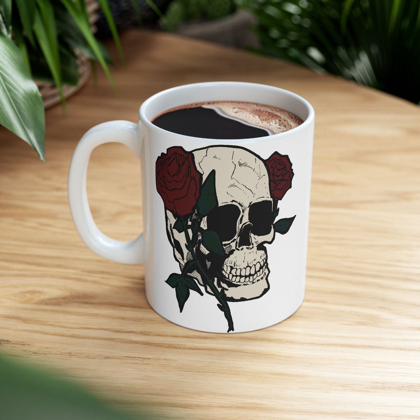 Cool Skull and Rose Ceramic Mug - Perfect for Coffee Lovers
