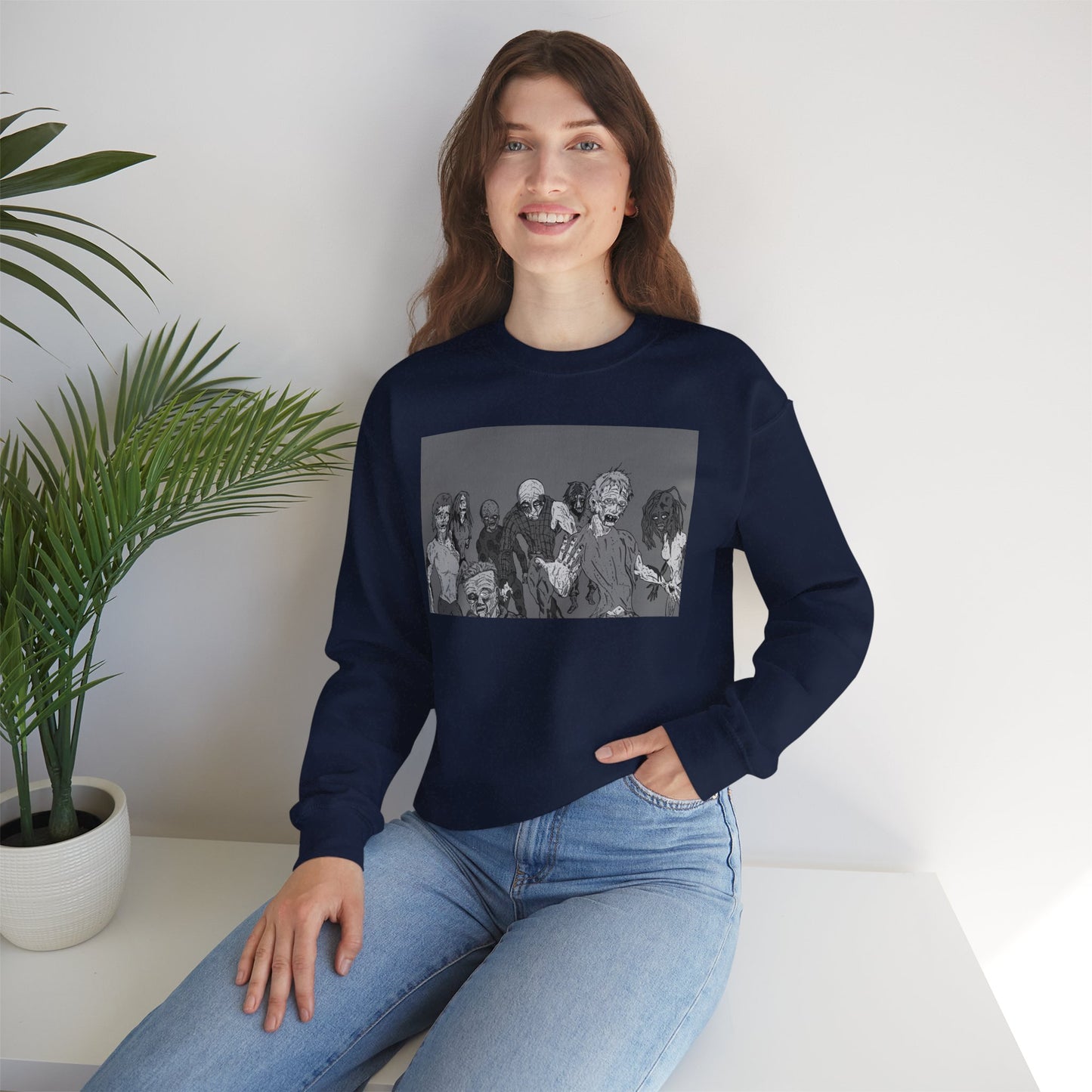 Vintage Zombie Horror Crewneck Sweatshirt - Unisex Heavy Blend™