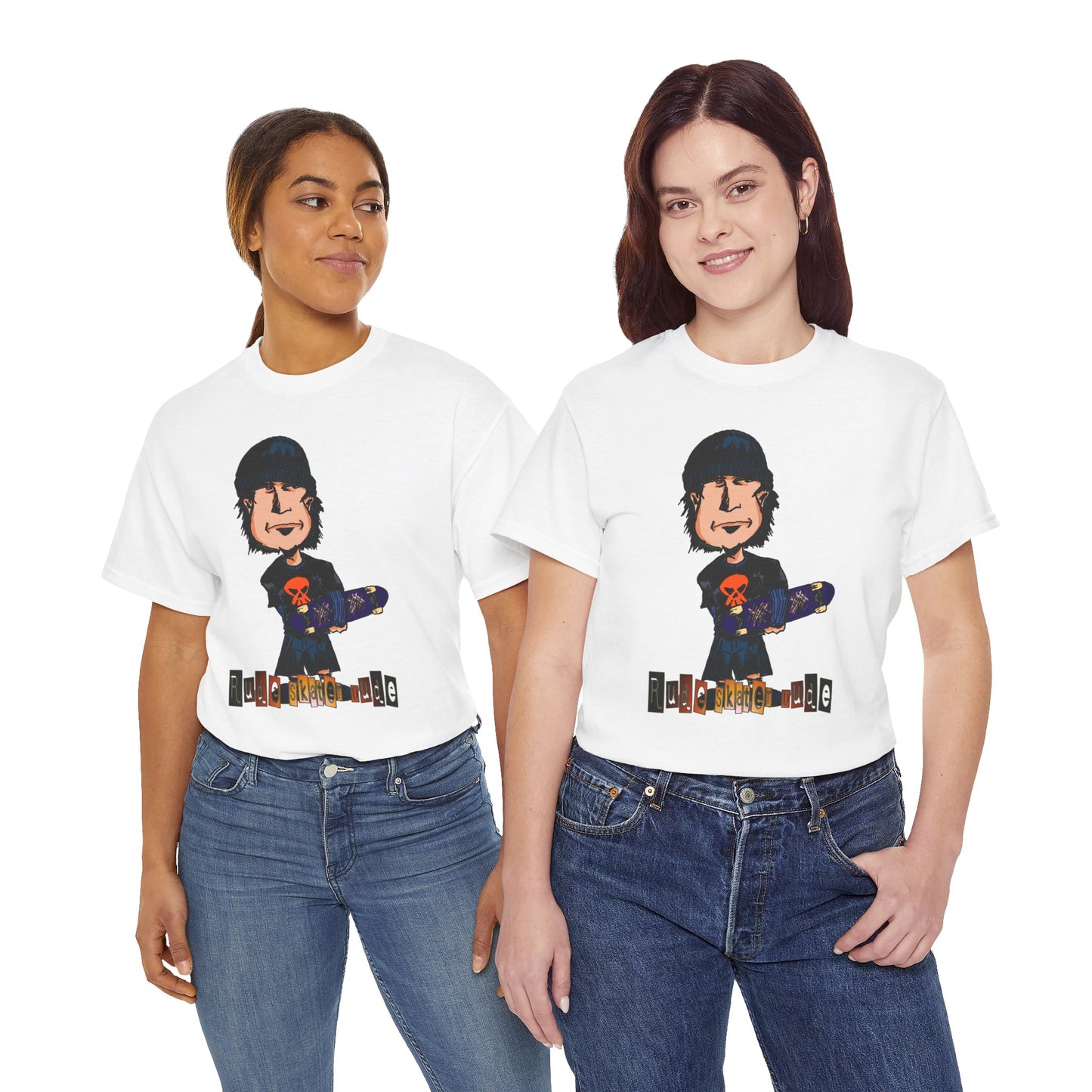 Rude Skater Dude Cartoon Skate Punk T-Shirt — Skateboarding Tee with Skull Design