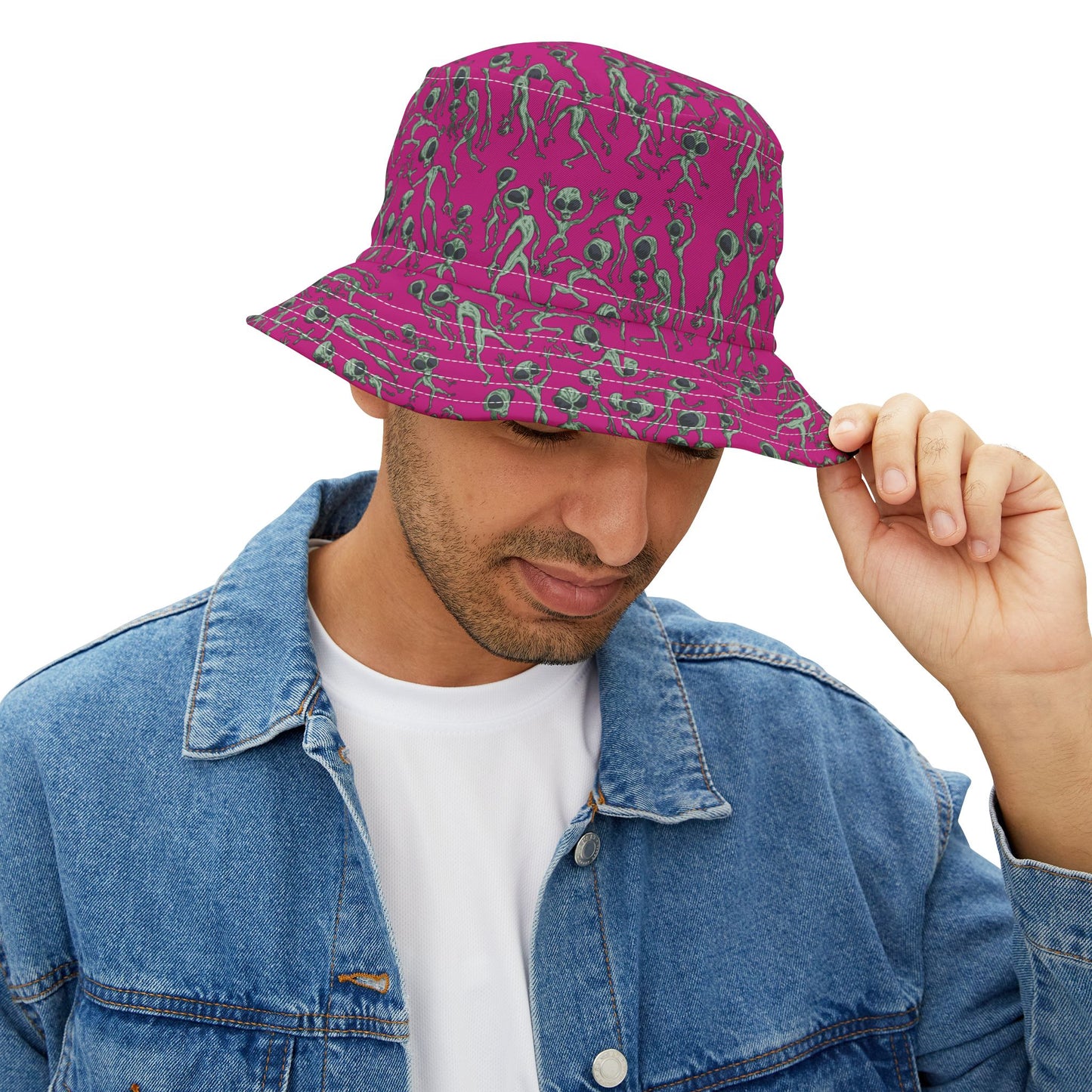 Vibrant Alien Dance Party Print Bucket Hat for Trendy Fashion Lovers, Unique Summer Accessory, Festival Gear, Fun Gift, Vacation Must-Have