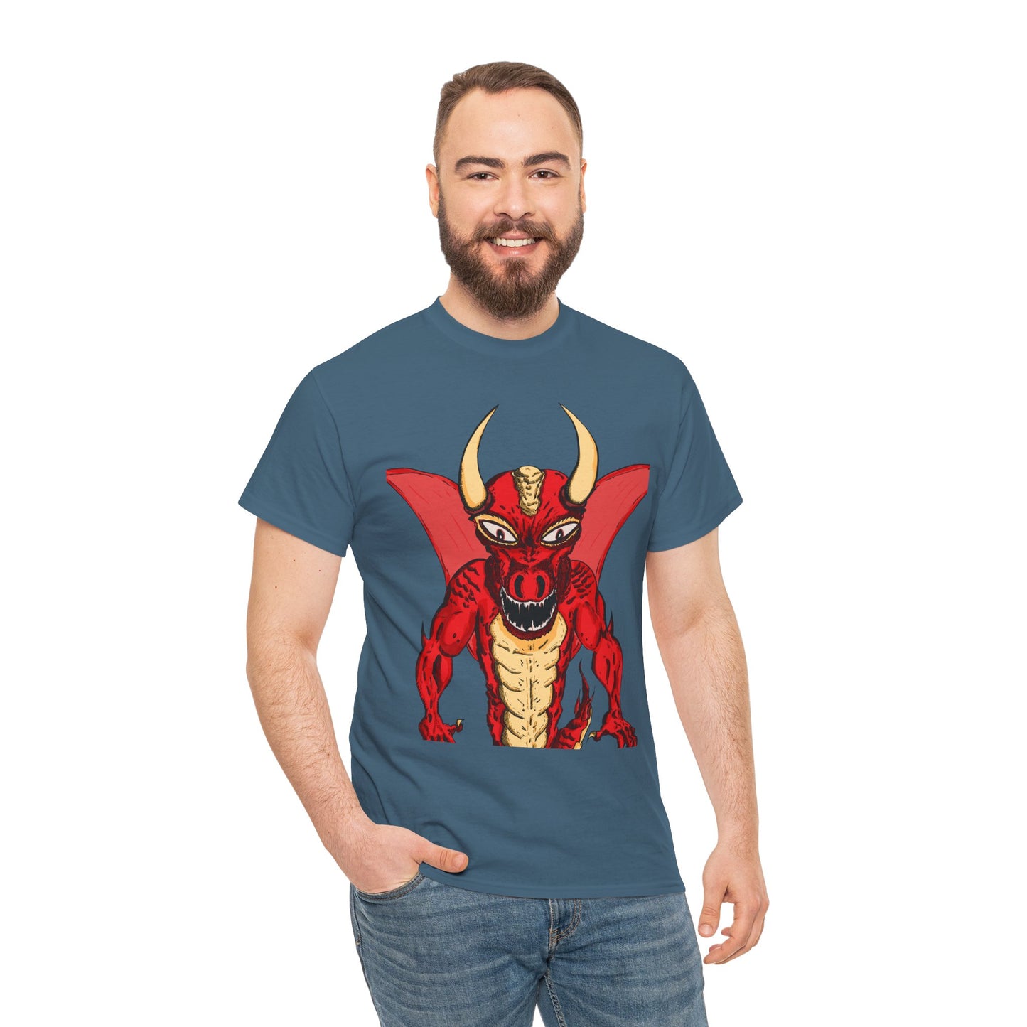 Bold Red Dragon Unisex Heavy Cotton Tee | Graphic Shirt for Anime Fans, Party Wear, Casual Outfit, Gift for Him/Her