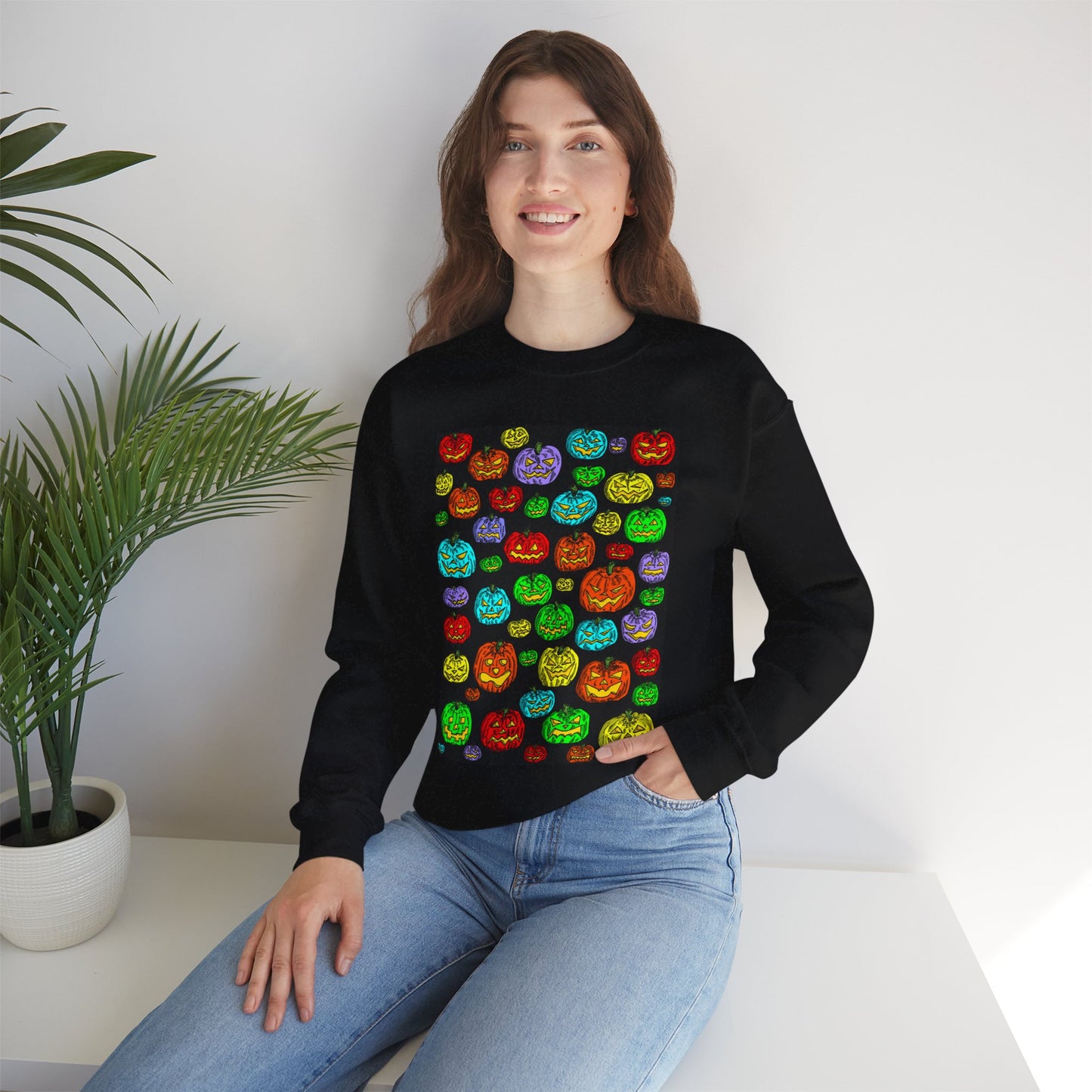 Halloween Colorful Pumpkin Graphic Crewneck Sweatshirt