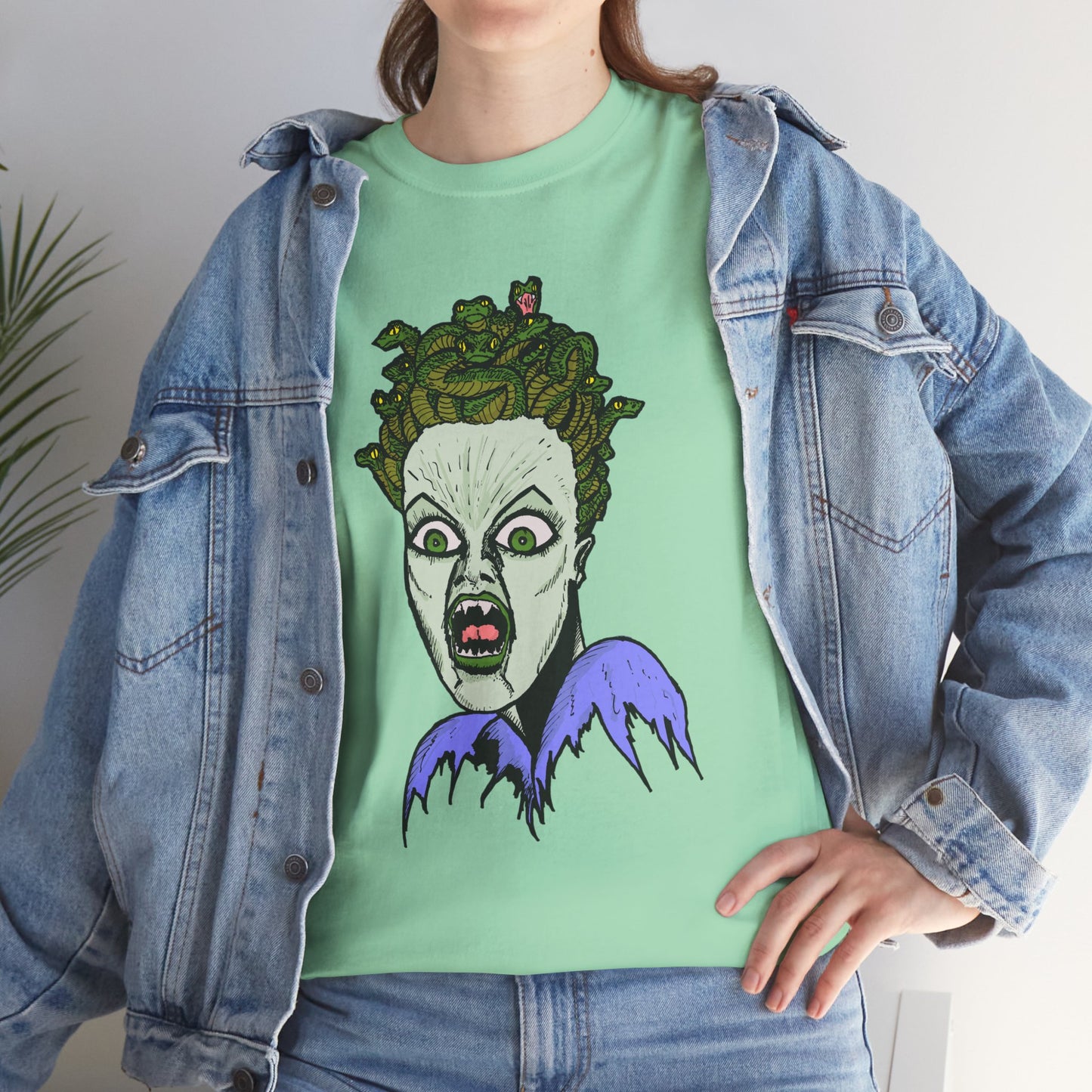 Spooky Medusa Unisex Heavy Cotton Tee - Perfect for Halloween, Horror Fans, Casual Wear, Party Outfits, Graphic Tees