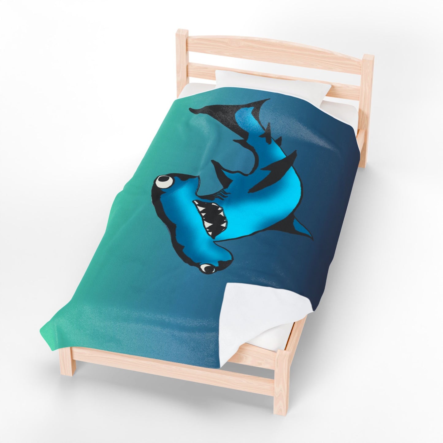 Harley Hammerhead Shark Velveteen Plush Blanket — Cute Ocean Animal Throw for Kids & Beach Lovers