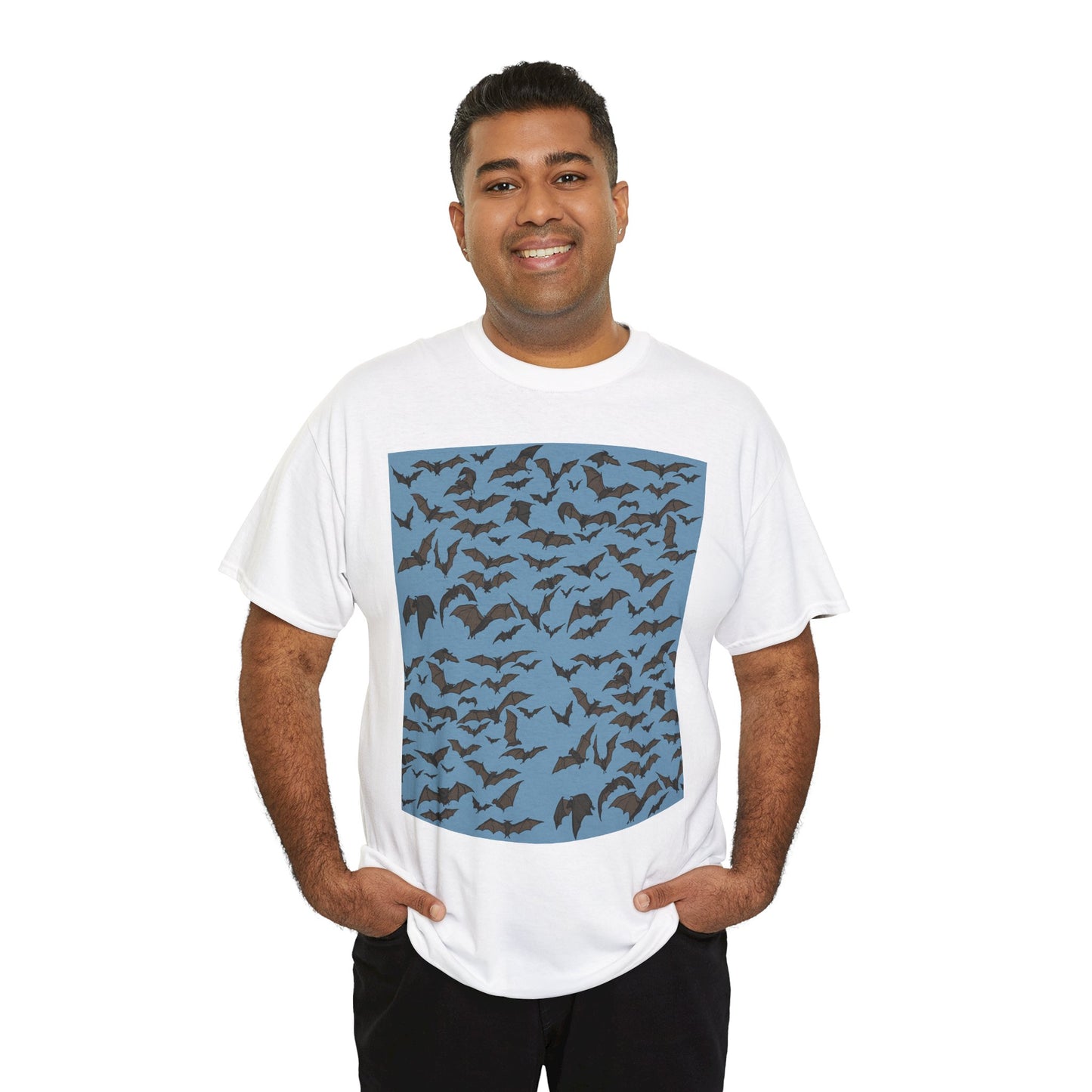 Unisex Bat Print Cotton Tee, Casual Graphic Tee, Halloween Apparel, Unique Gift for Animal Lovers, Stylish Everyday Wear