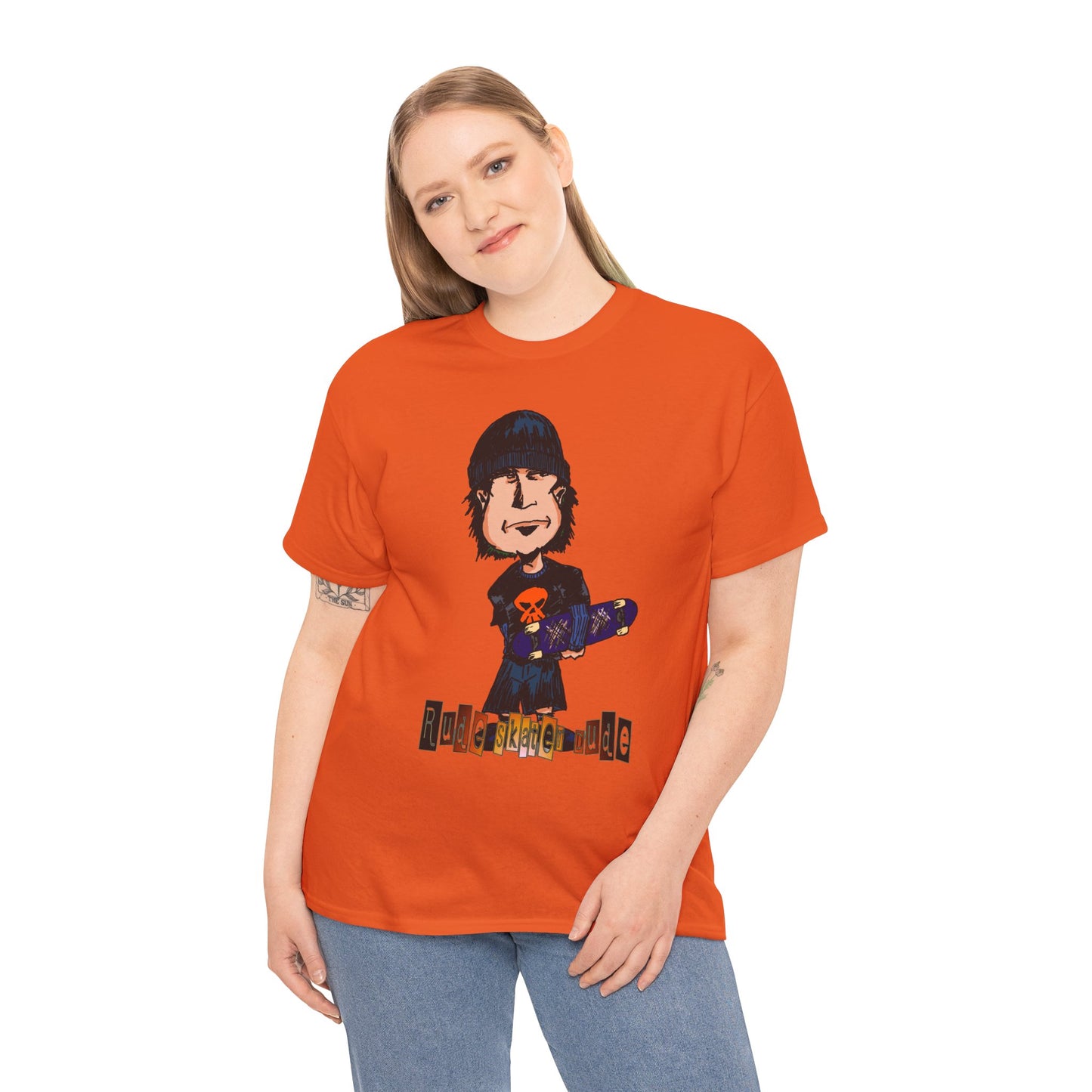 Rude Skater Dude Cartoon Skate Punk T-Shirt — Skateboarding Tee with Skull Design