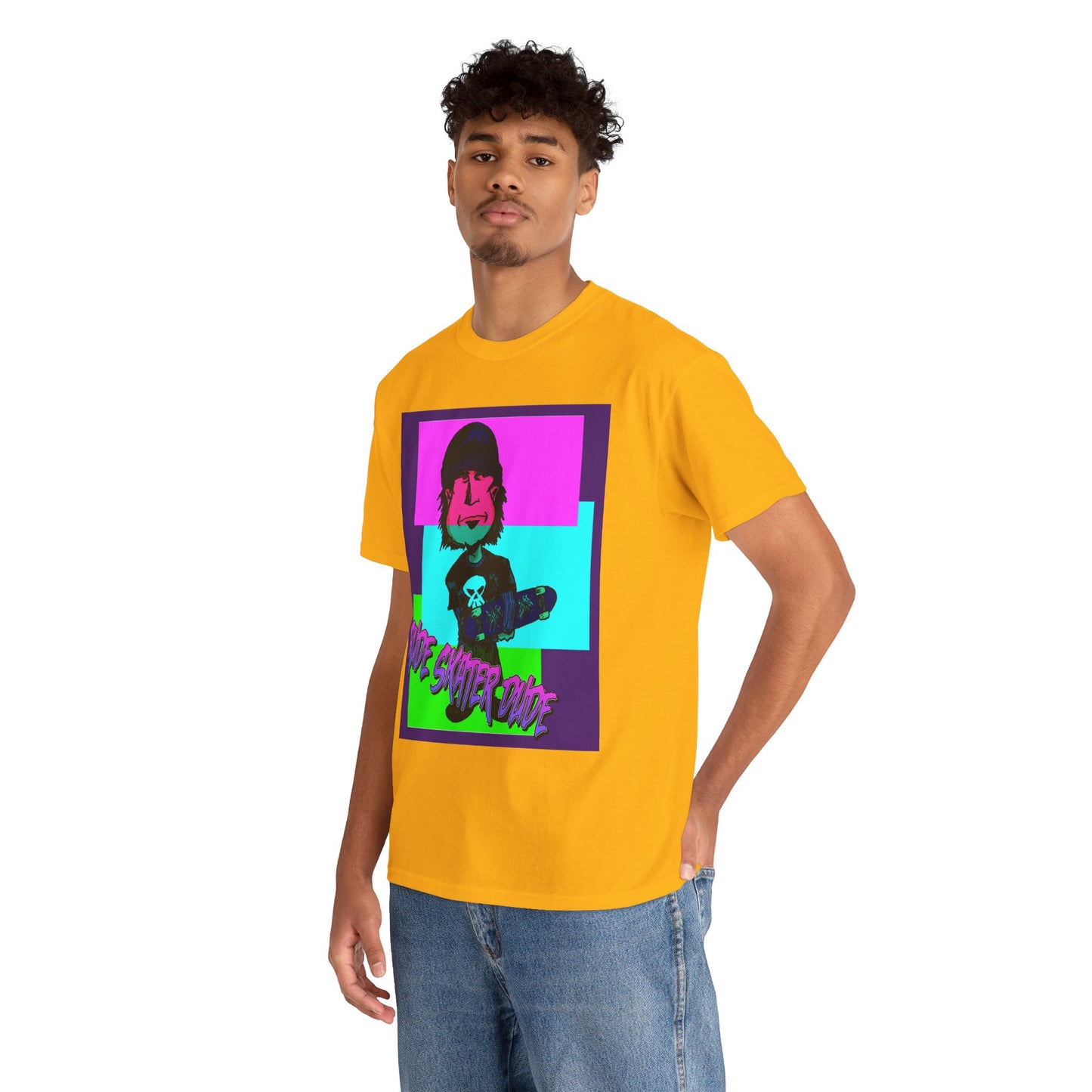 Retro Neon Skateboard Tee — "Rude Skater Dude" Graphic