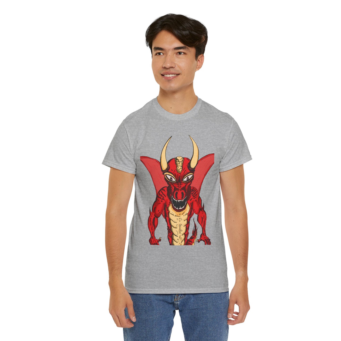 Bold Red Dragon Unisex Heavy Cotton Tee | Graphic Shirt for Anime Fans, Party Wear, Casual Outfit, Gift for Him/Her