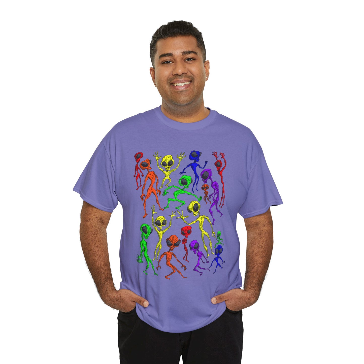 Rainbow Alien Dance Party Unisex Tee - Cosmic Sci-Fi Shirt