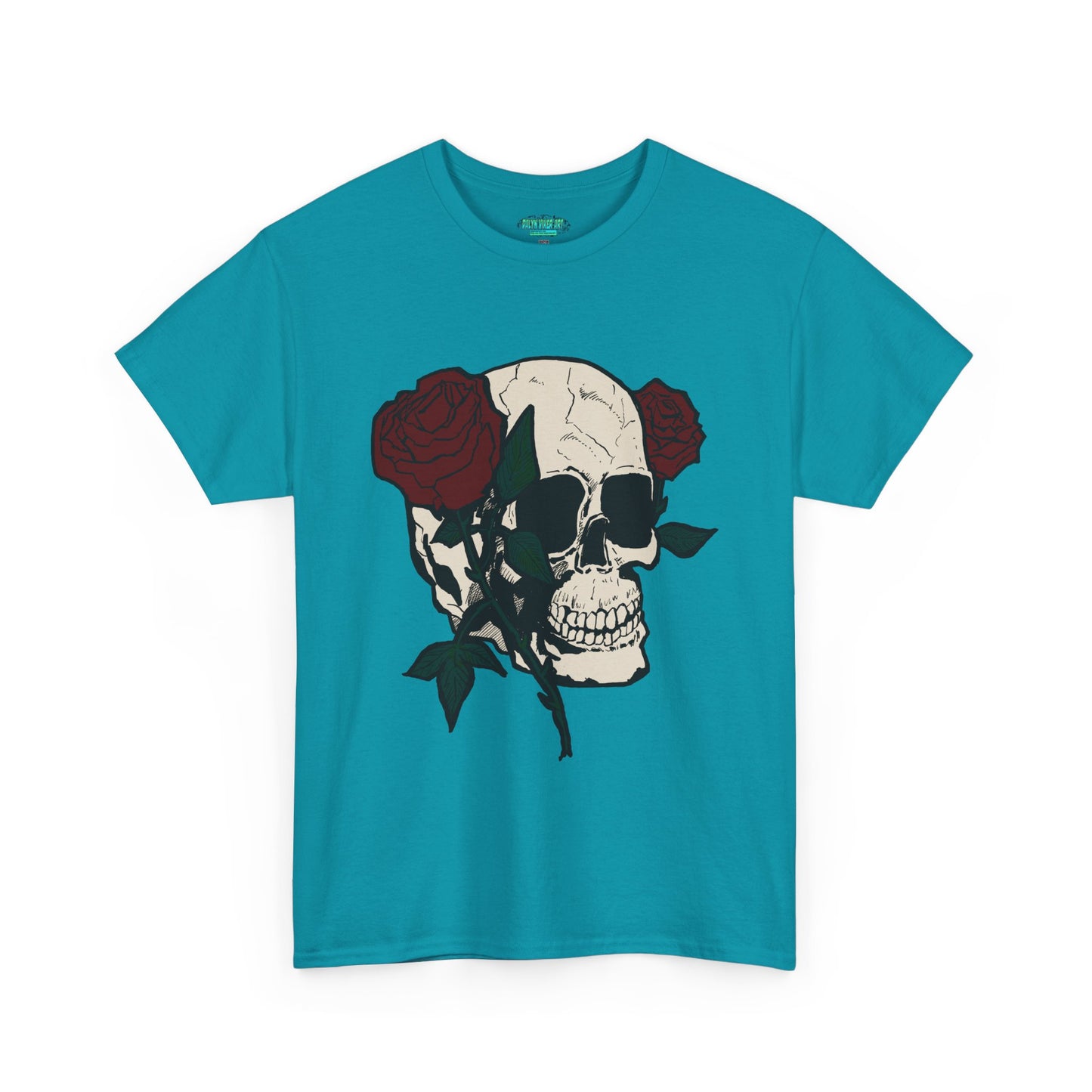 Skull and Roses Unisex Heavy Cotton Tee - Edgy Graphic T-Shirt for Impactful Style
