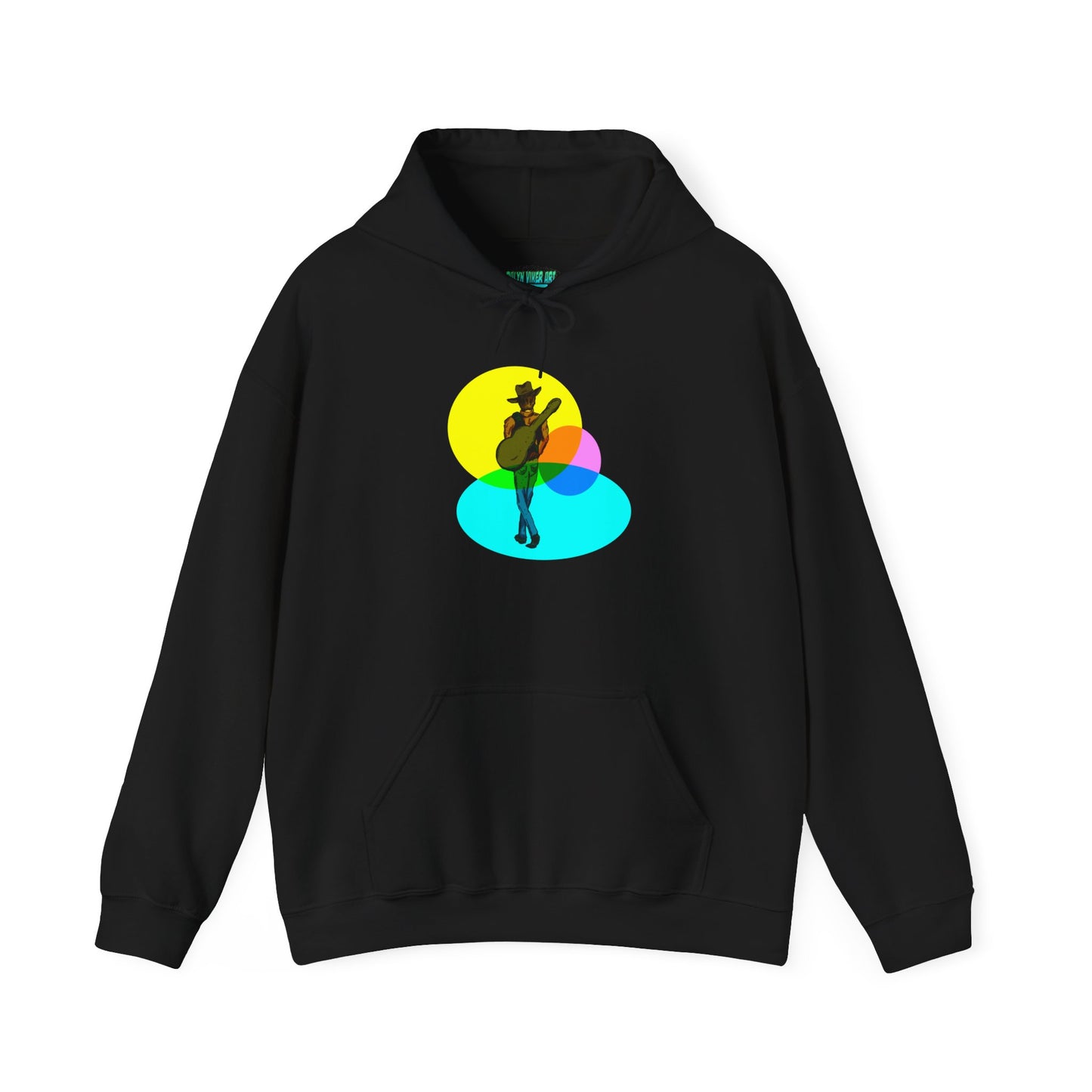 Cowboy with Guitar Hoodie — Colorful Retro Music Graphic Sweatshirt