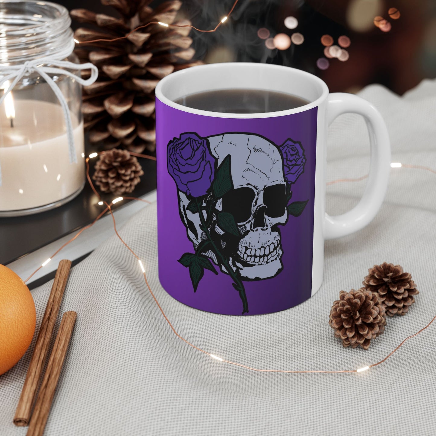 Purple Skull Rose Ceramic Mug — Gothic Floral Coffee Cup (11oz, 15oz)