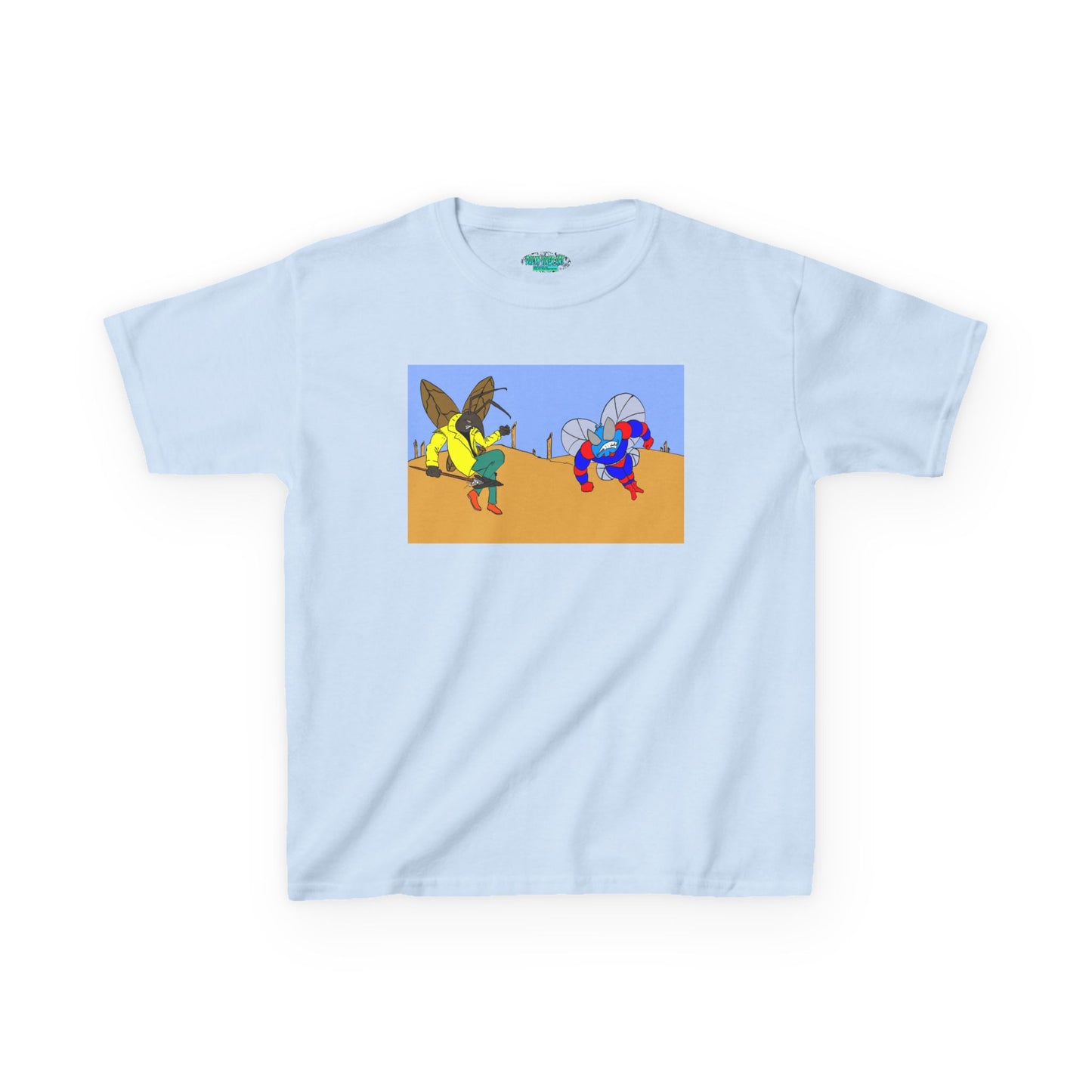 Astro-Fly and Wasp Warrior Kids Tee — Colorful Desert Beetle Cartoon Illustration