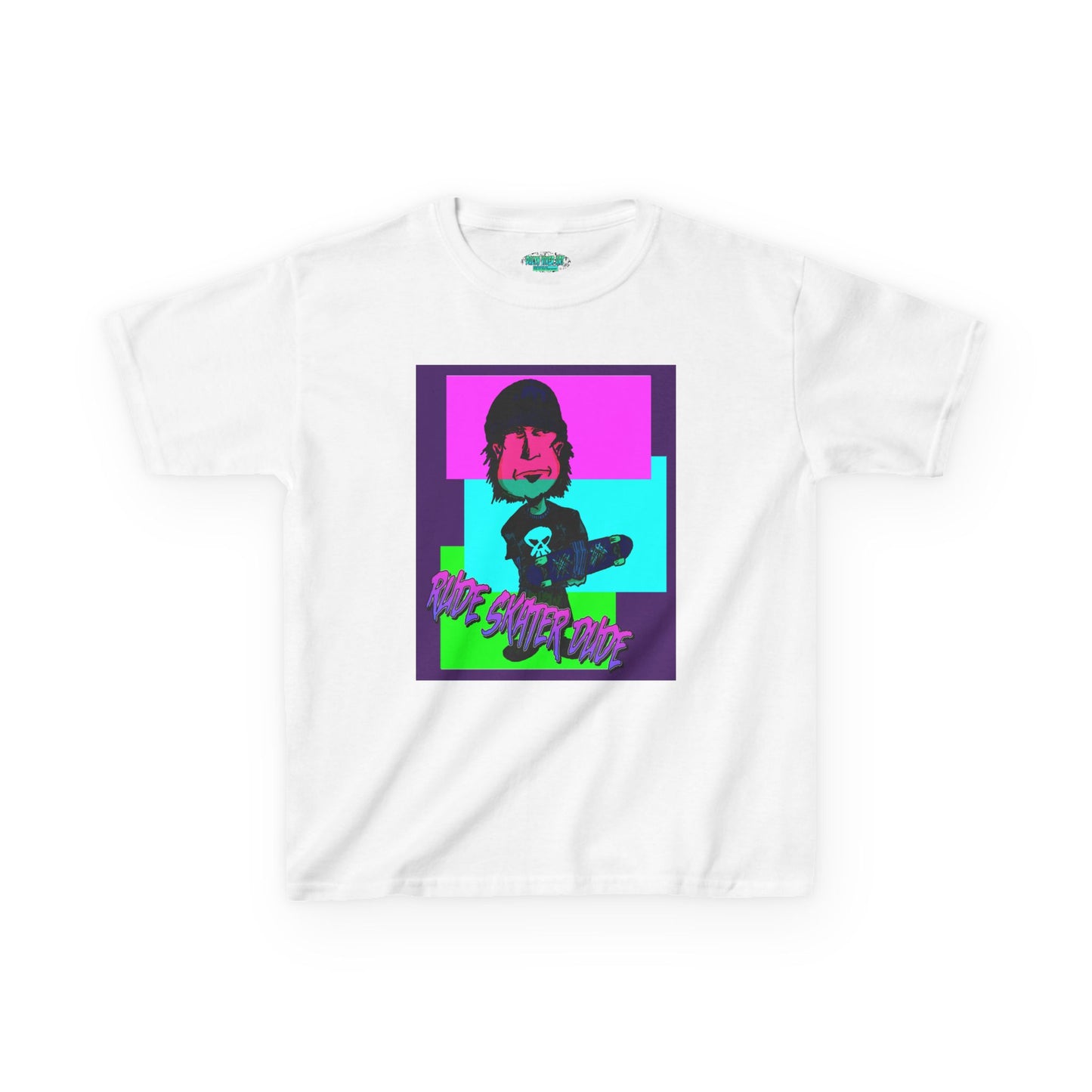 Kids Tee — Retro Neon Rude Skater Dude Kid Graphic T-Shirt