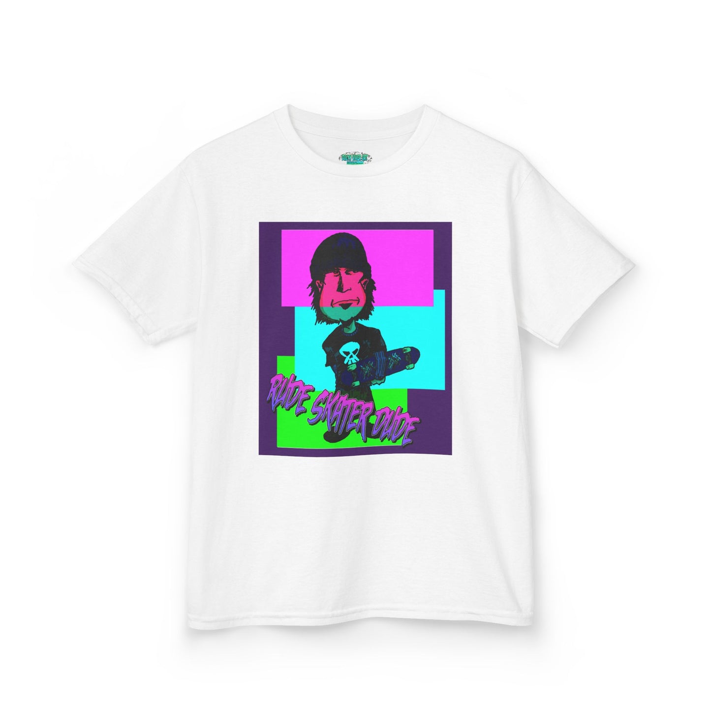Kids Tee — Retro Neon Rude Skater Dude Kid Graphic T-Shirt