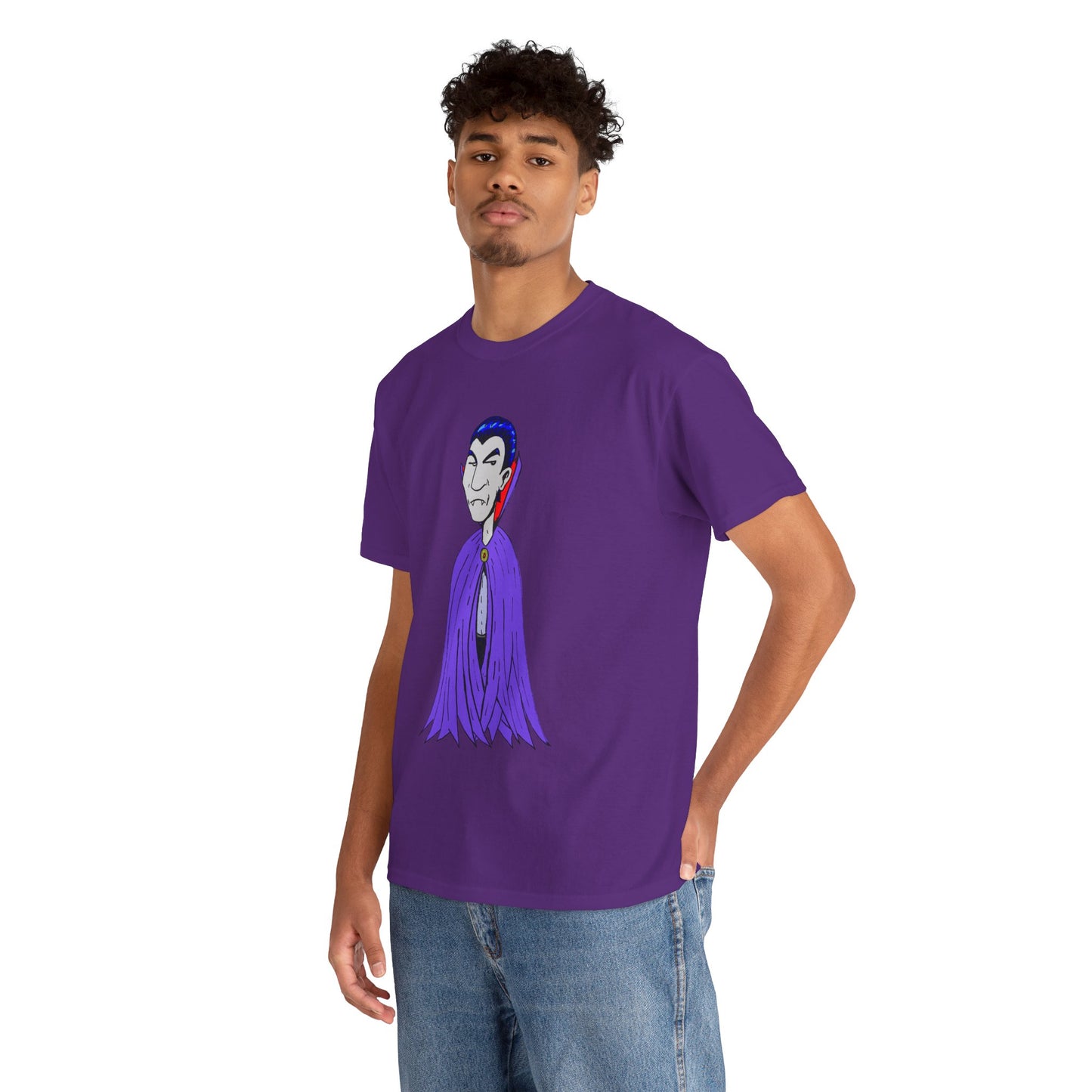 Vampire Cartoon Tee - Cute Purple Cloak Dracula Graphic T-Shirt