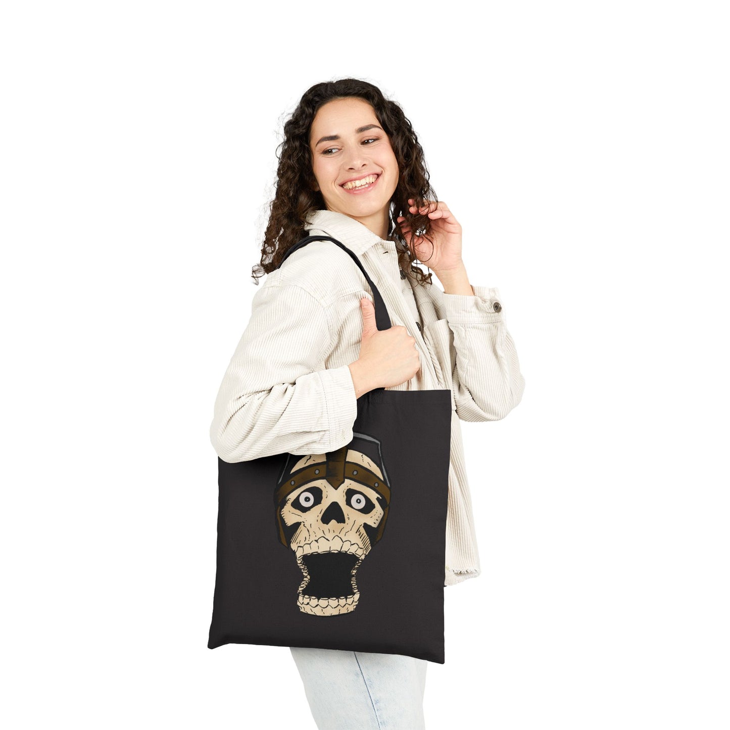 Screaming Skull Canvas Tote Bag — Retro Electrified Skull Design