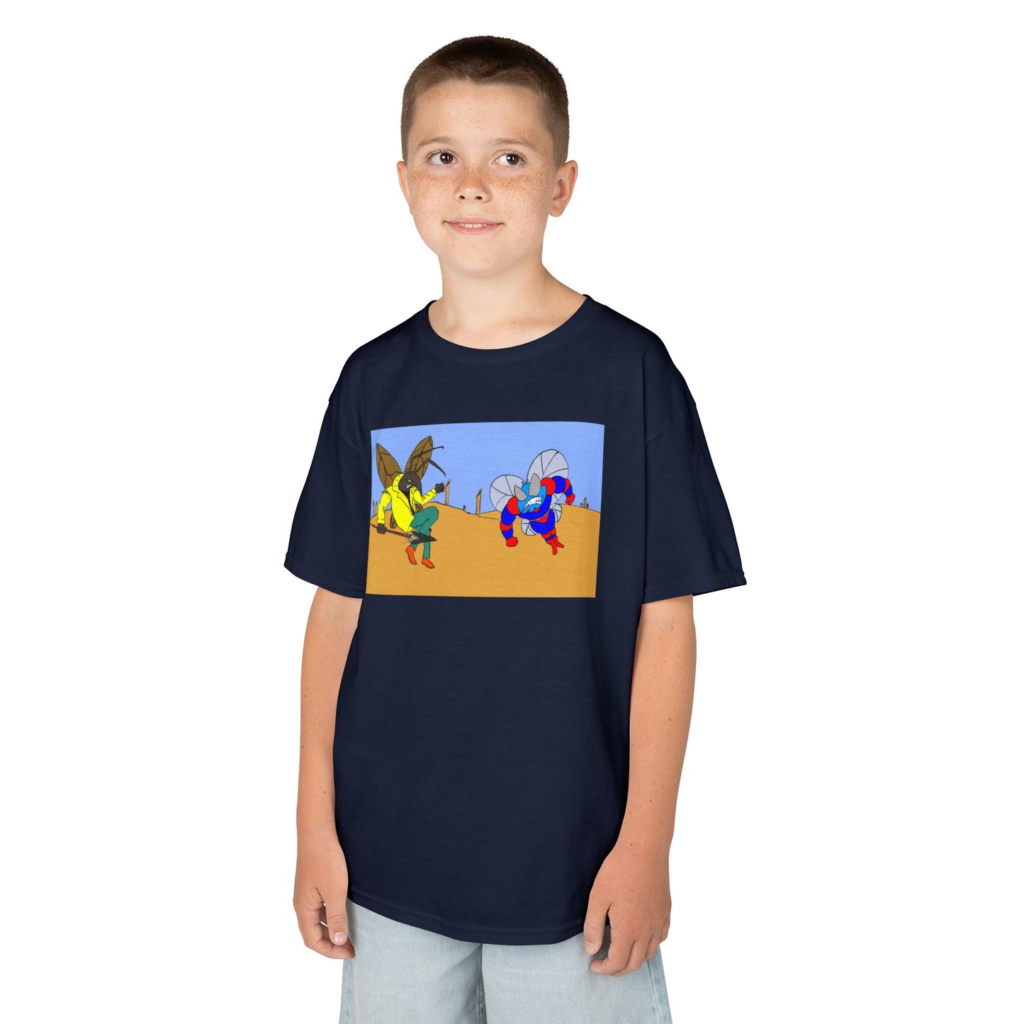 Astro-Fly and Wasp Warrior Kids Tee — Colorful Desert Beetle Cartoon Illustration