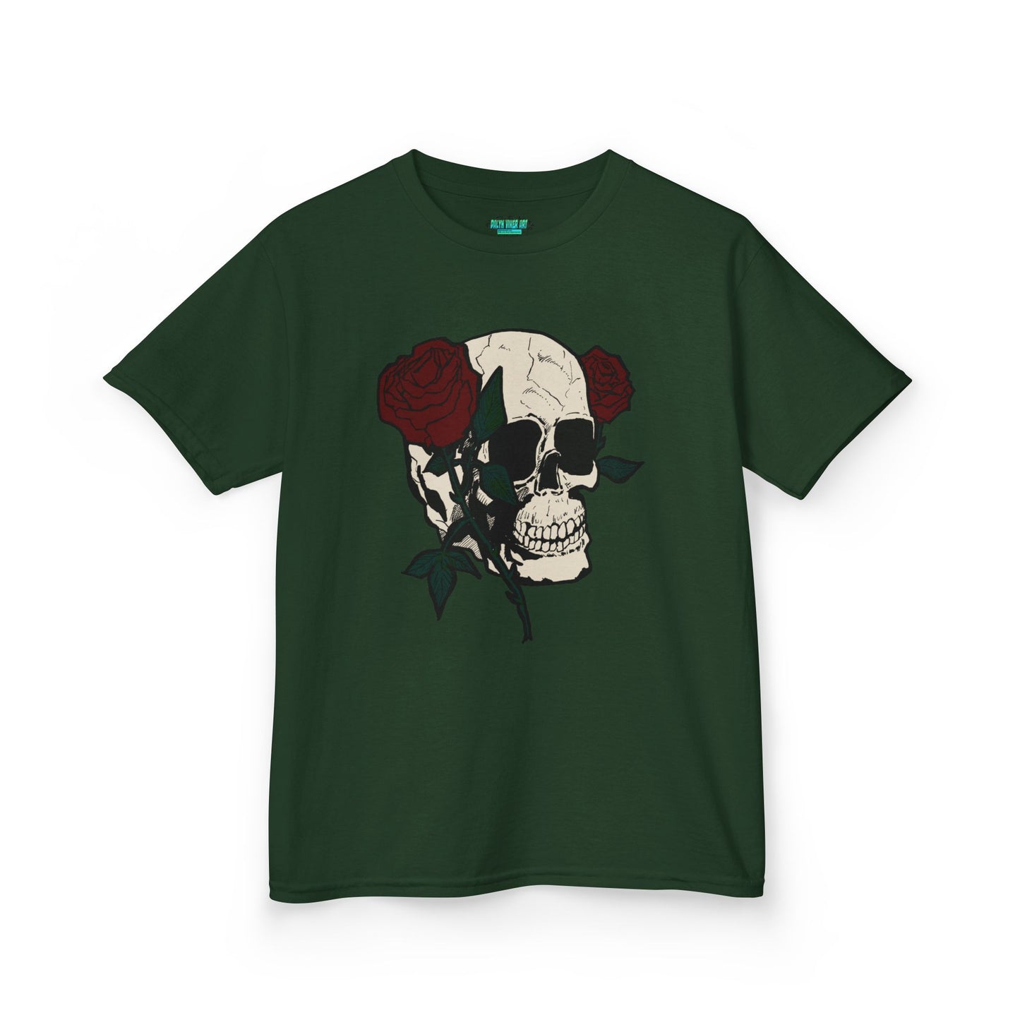 Kids Heavy Cotton Tee - Skull and Roses Graphic Tee for Trendy Kids
