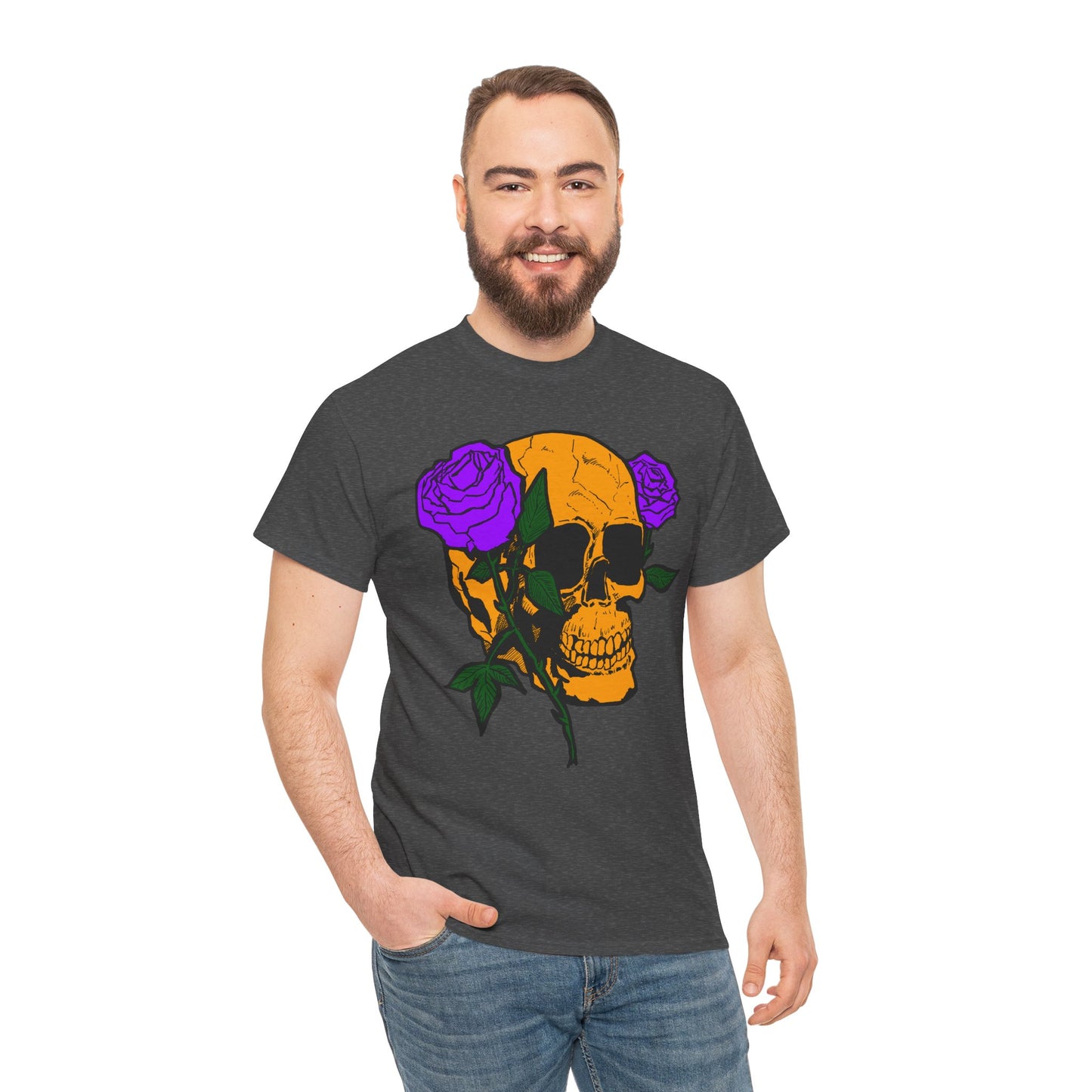 Skull and Roses Unisex Tee, Gothic Aesthetic Shirt, Vintage Graphic T-Shirt, Streetwear Essentials, Edgy Casual Wear