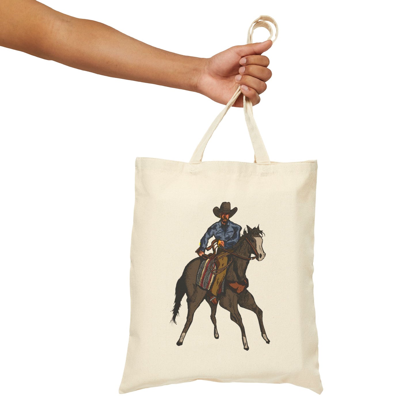 Cowboy on Horse Canvas Tote Bag — Western Ranch Rider Tote
