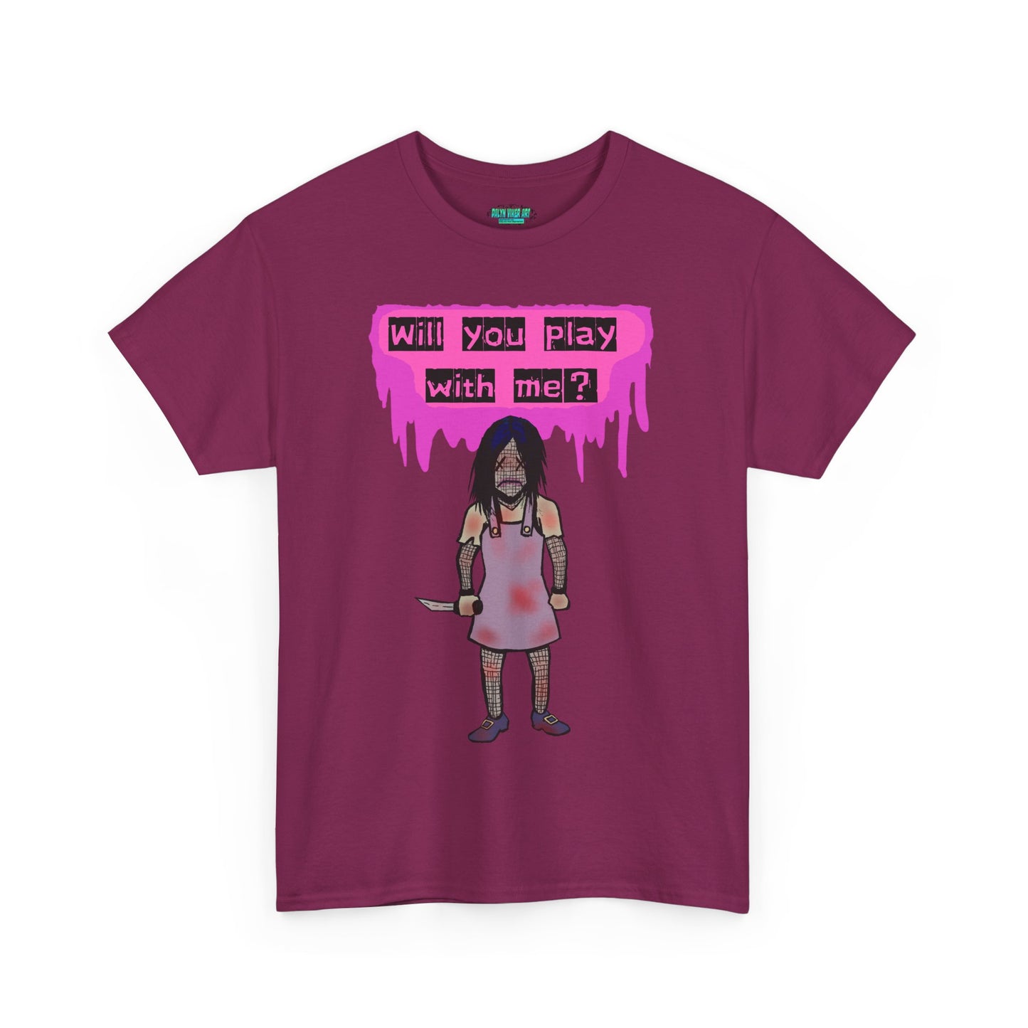 Playful Evil Doll Horror Graphic Tee, Unisex Heavy Cotton Shirt, Casual Wear, Unique Gift, Halloween Costume, Quirky Fashion