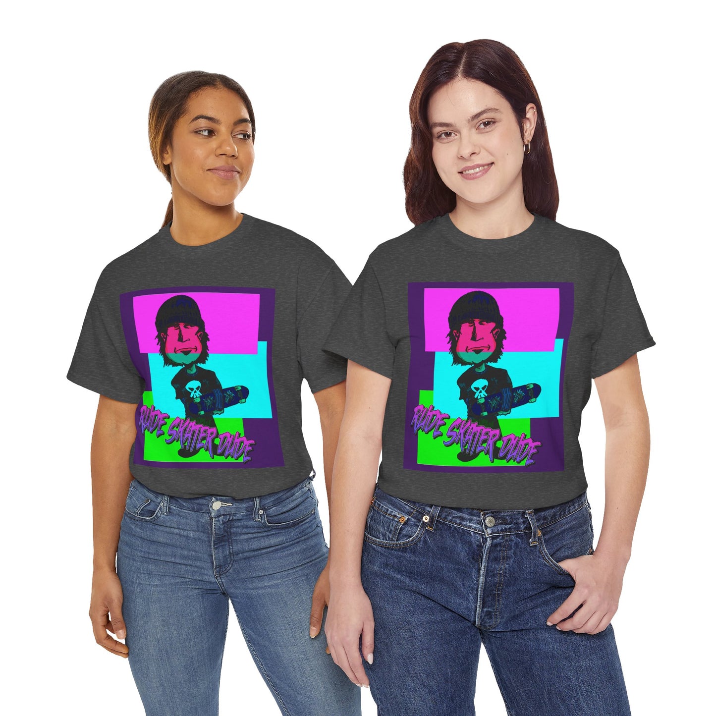 Retro Neon Skateboard Tee — "Rude Skater Dude" Graphic