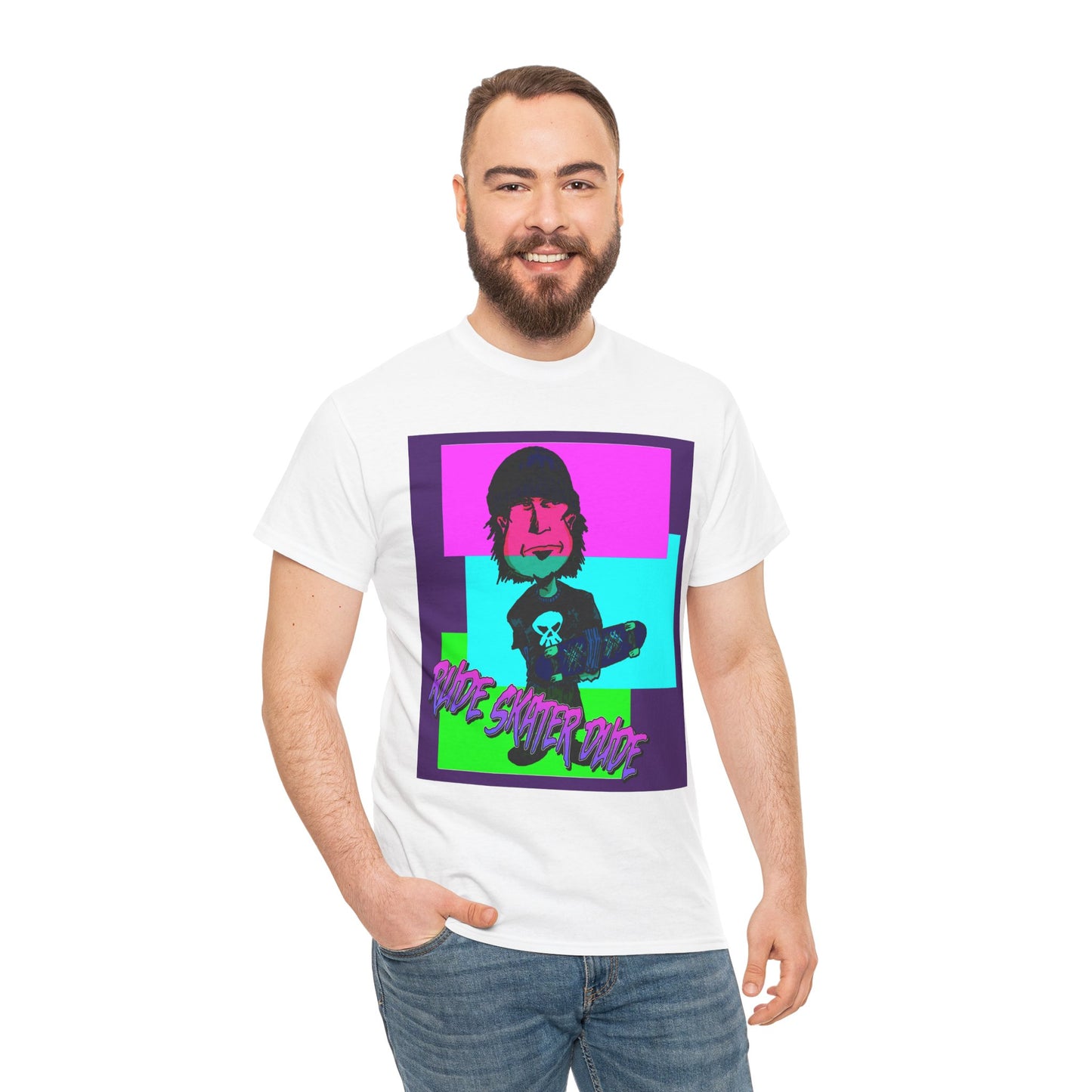 Retro Neon Skateboard Tee — "Rude Skater Dude" Graphic